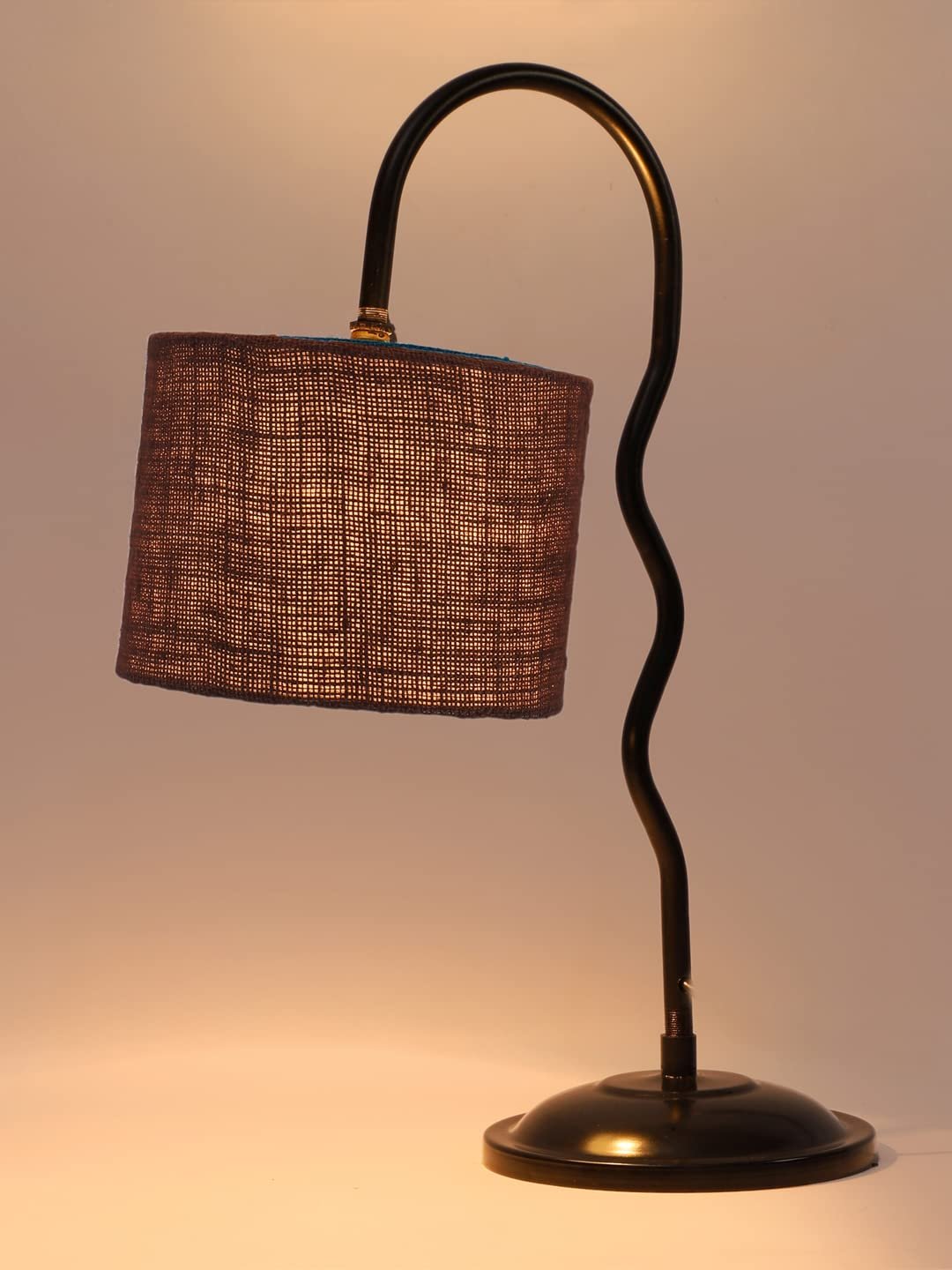 Jute Zig Zag Curvy Table Lamp with Iron Base for Home/Office/Gifting - (Size : 13x7x18.9, Colour : Brown) (SP39)