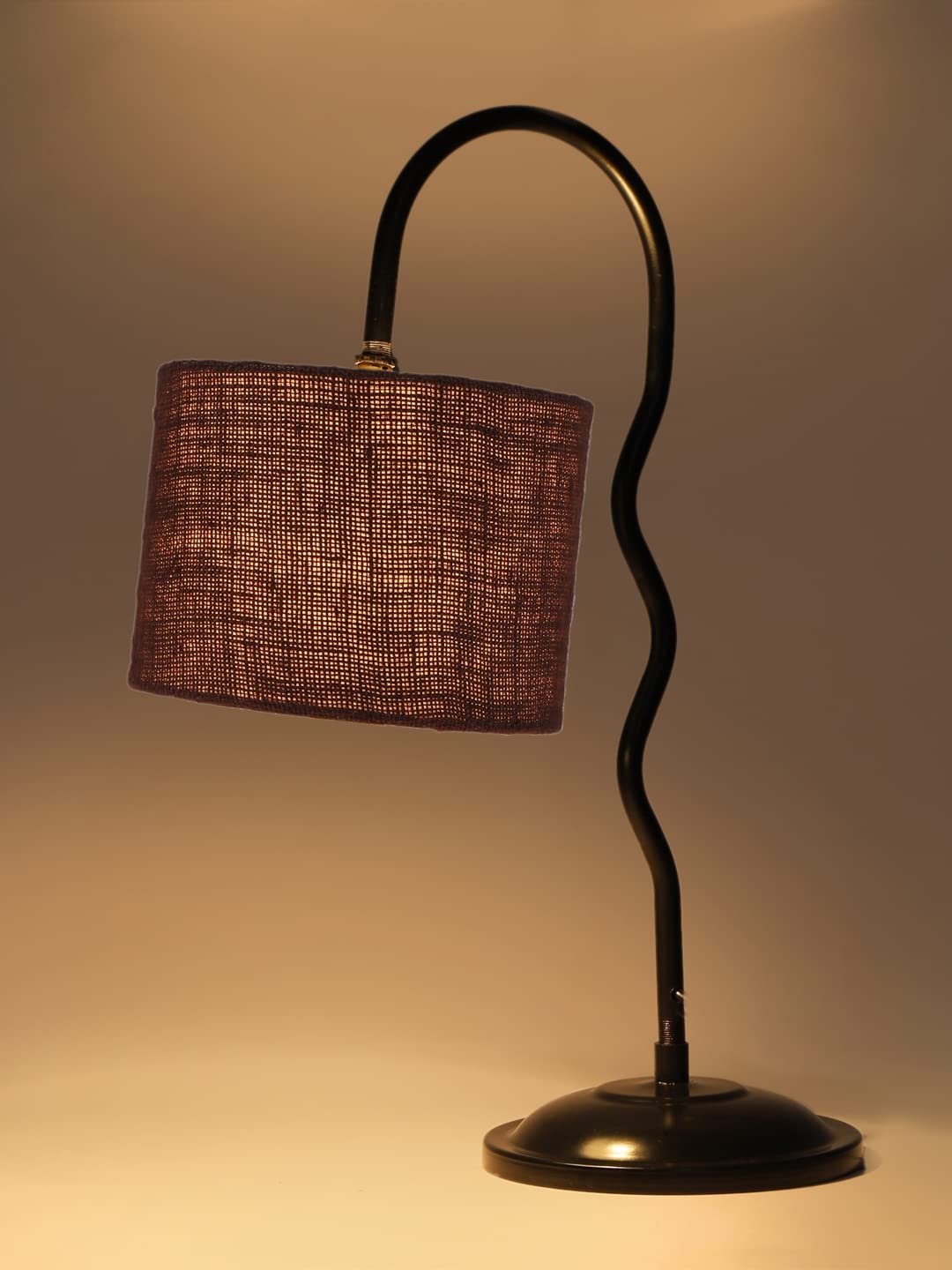 Jute Zig Zag Curvy Table Lamp with Iron Base for Home/Office/Gifting - (Size : 13x7x18.9, Colour : Brown) (SP39)