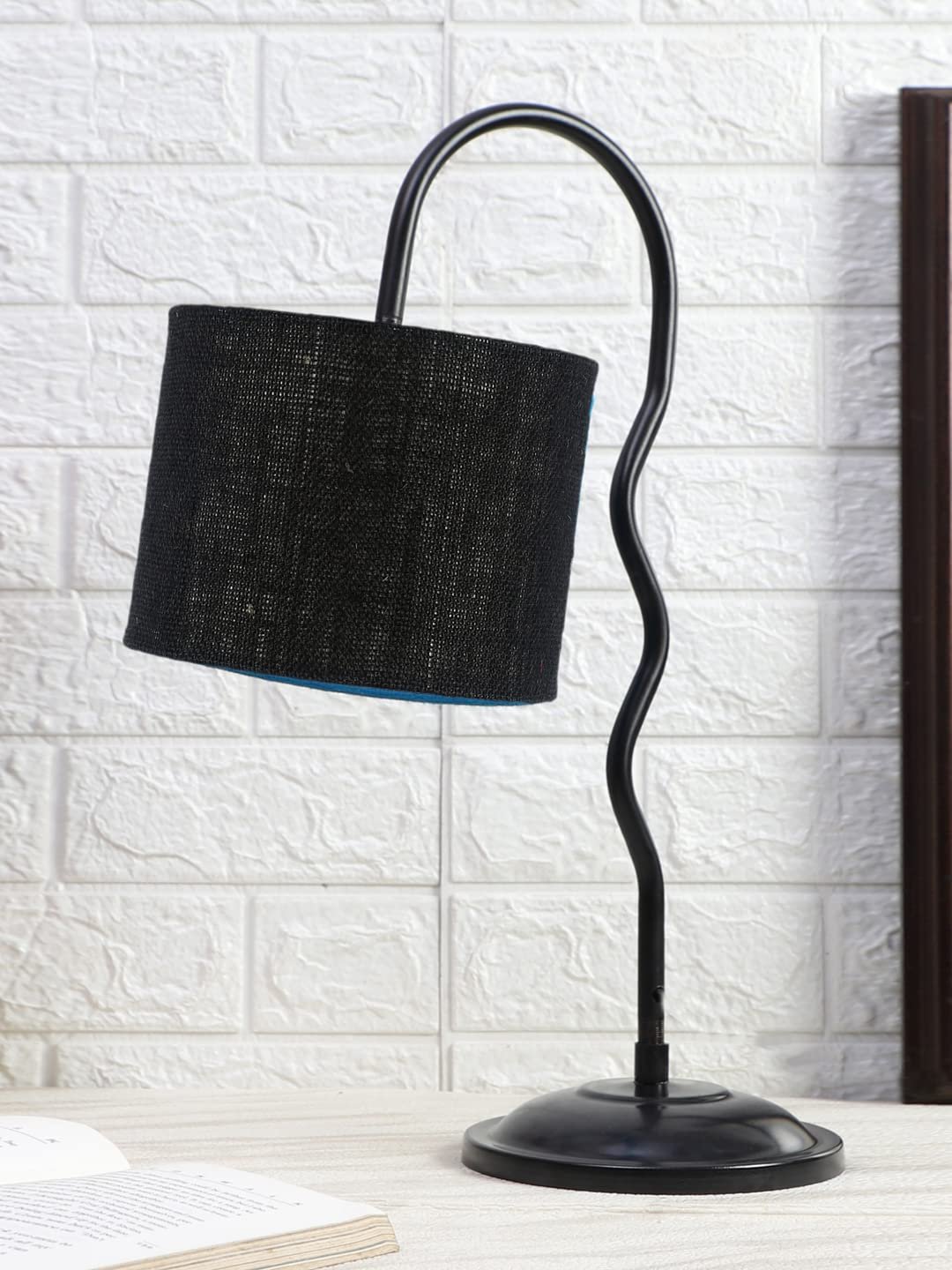 Jute Zig Zag Curvy Table Lamp with Iron Base for Home/Office/Gifting - (Size : 13x7x18.9Inches, Colour : Black) (SP40)