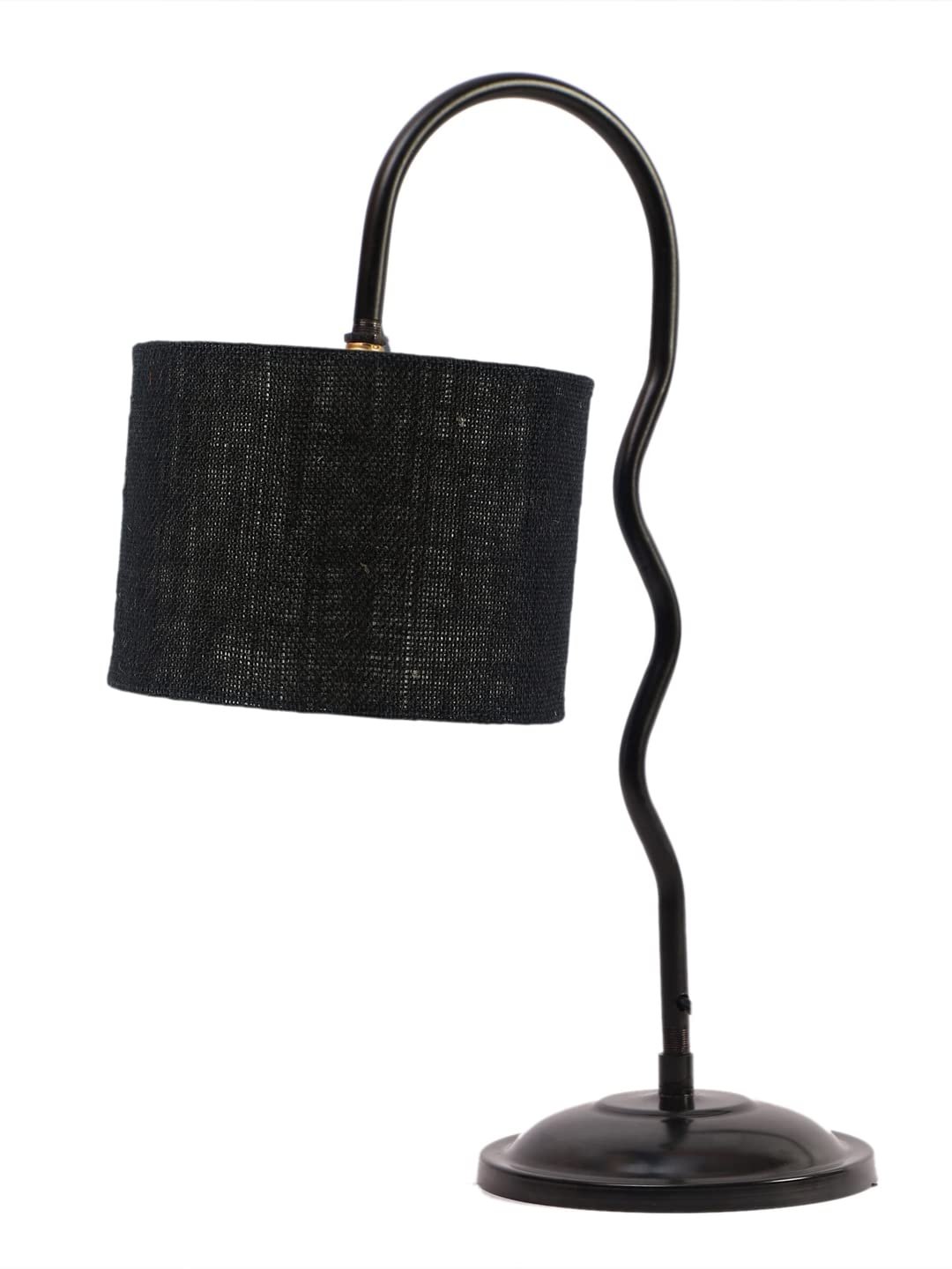 Jute Zig Zag Curvy Table Lamp with Iron Base for Home/Office/Gifting - (Size : 13x7x18.9Inches, Colour : Black) (SP40)