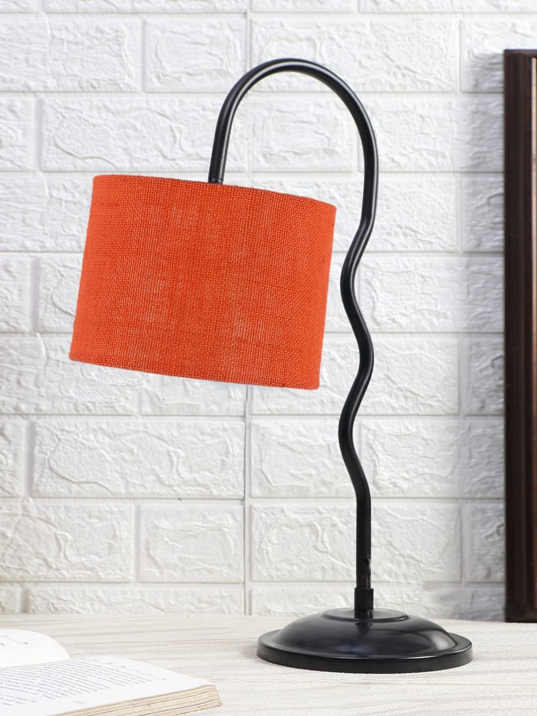 Jute Zig Zag Curvy Table Lamp with Iron Base for Home/Office/Gifting - (Size : 13x7x18.9Inches, Colour : Orange) (SP41)