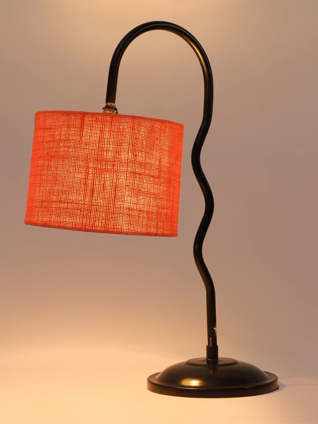 Jute Zig Zag Curvy Table Lamp with Iron Base for Home/Office/Gifting - (Size : 13x7x18.9Inches, Colour : Orange) (SP41)