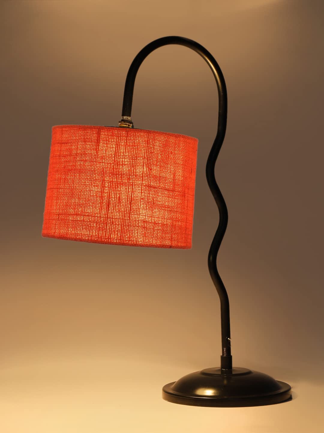 Jute Zig Zag Curvy Table Lamp with Iron Base for Home/Office/Gifting - (Size : 13x7x18.9Inches, Colour : Orange) (SP41)