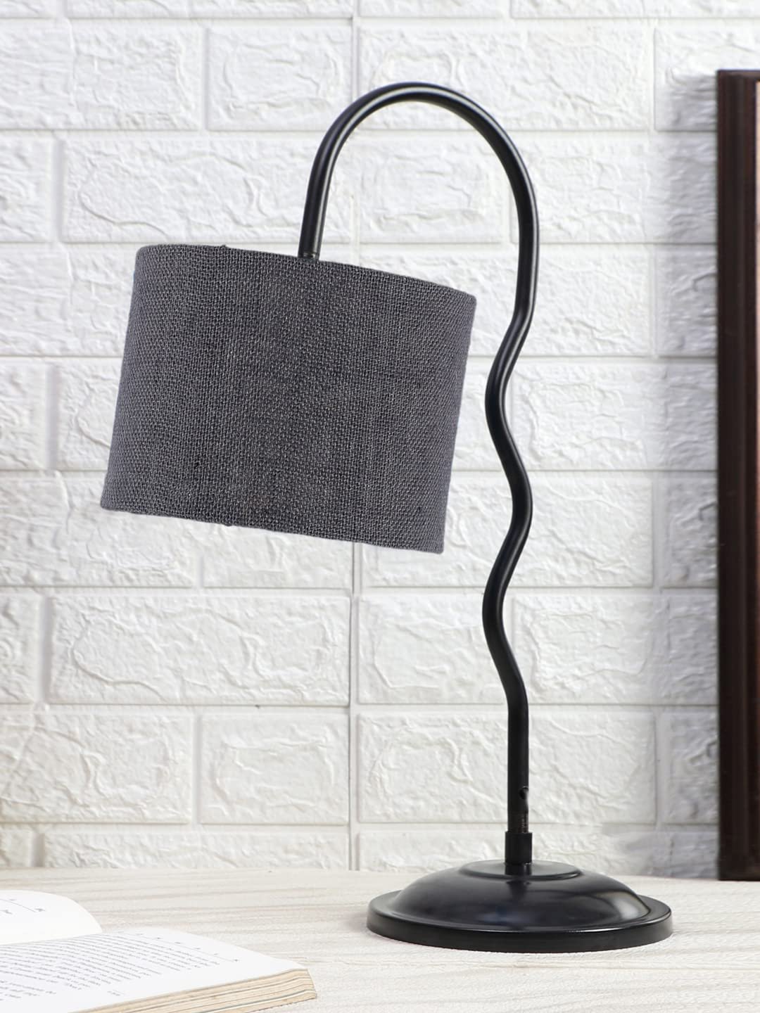 Jute Zig Zag Curvy Table lamp with Iron Base for Home/Office/Gifting - (Size : 13x7x18.9Inches, Colour : Grey) (SP42)