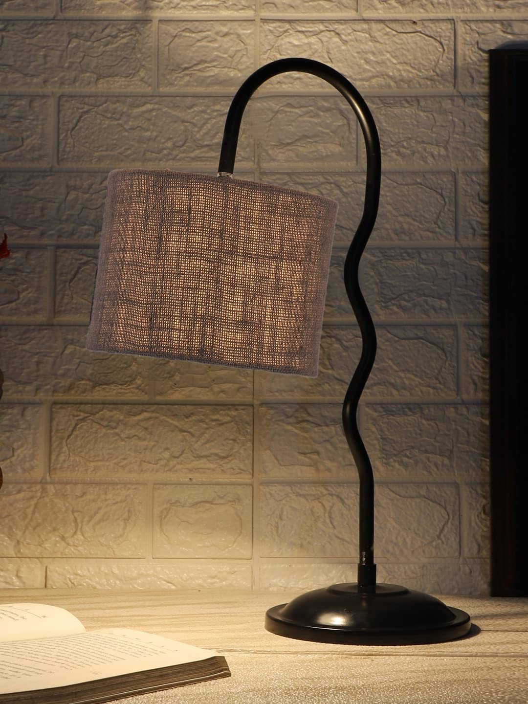 Jute Zig Zag Curvy Table lamp with Iron Base for Home/Office/Gifting - (Size : 13x7x18.9Inches, Colour : Grey) (SP42)