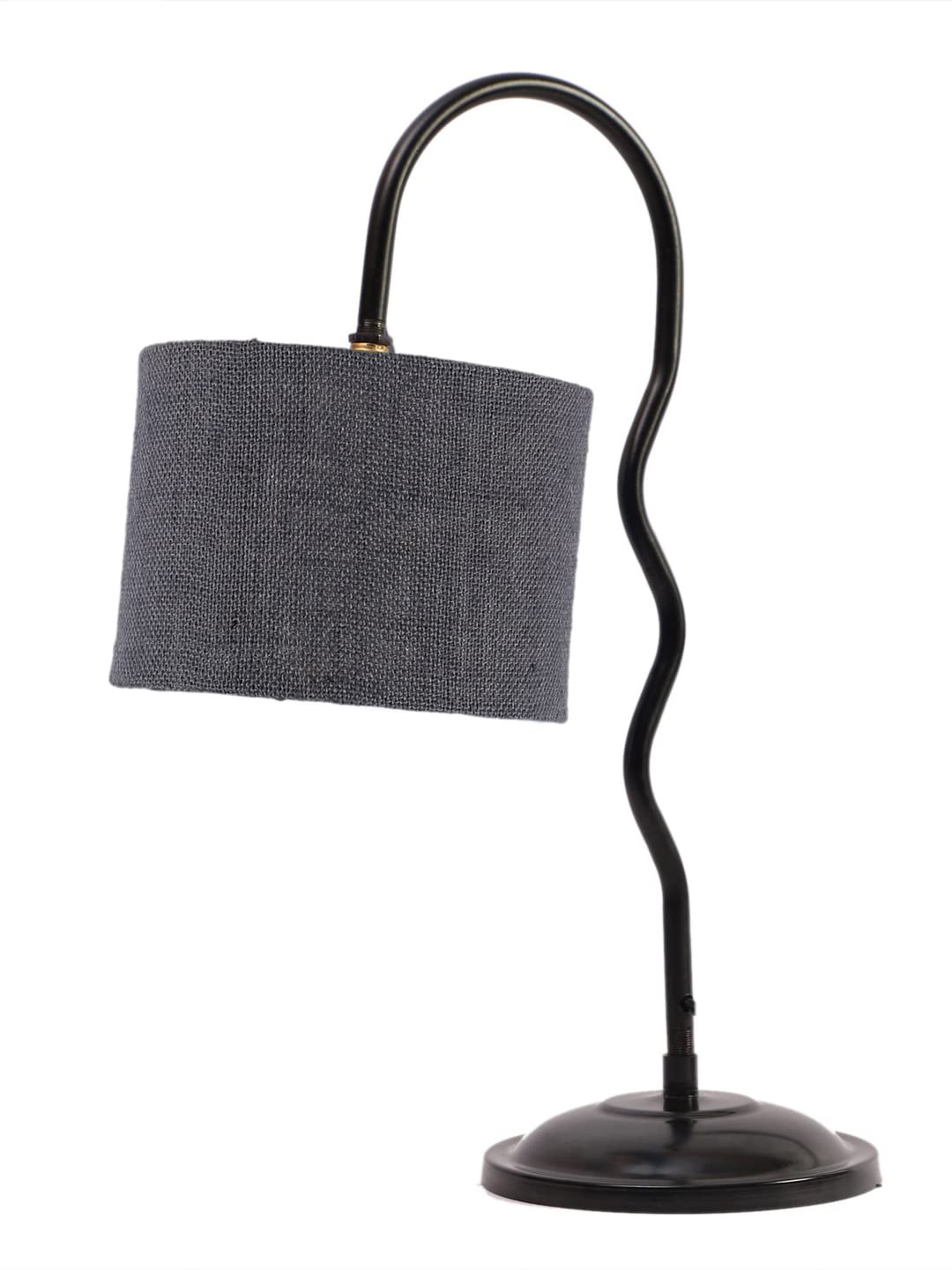 Jute Zig Zag Curvy Table lamp with Iron Base for Home/Office/Gifting - (Size : 13x7x18.9Inches, Colour : Grey) (SP42)
