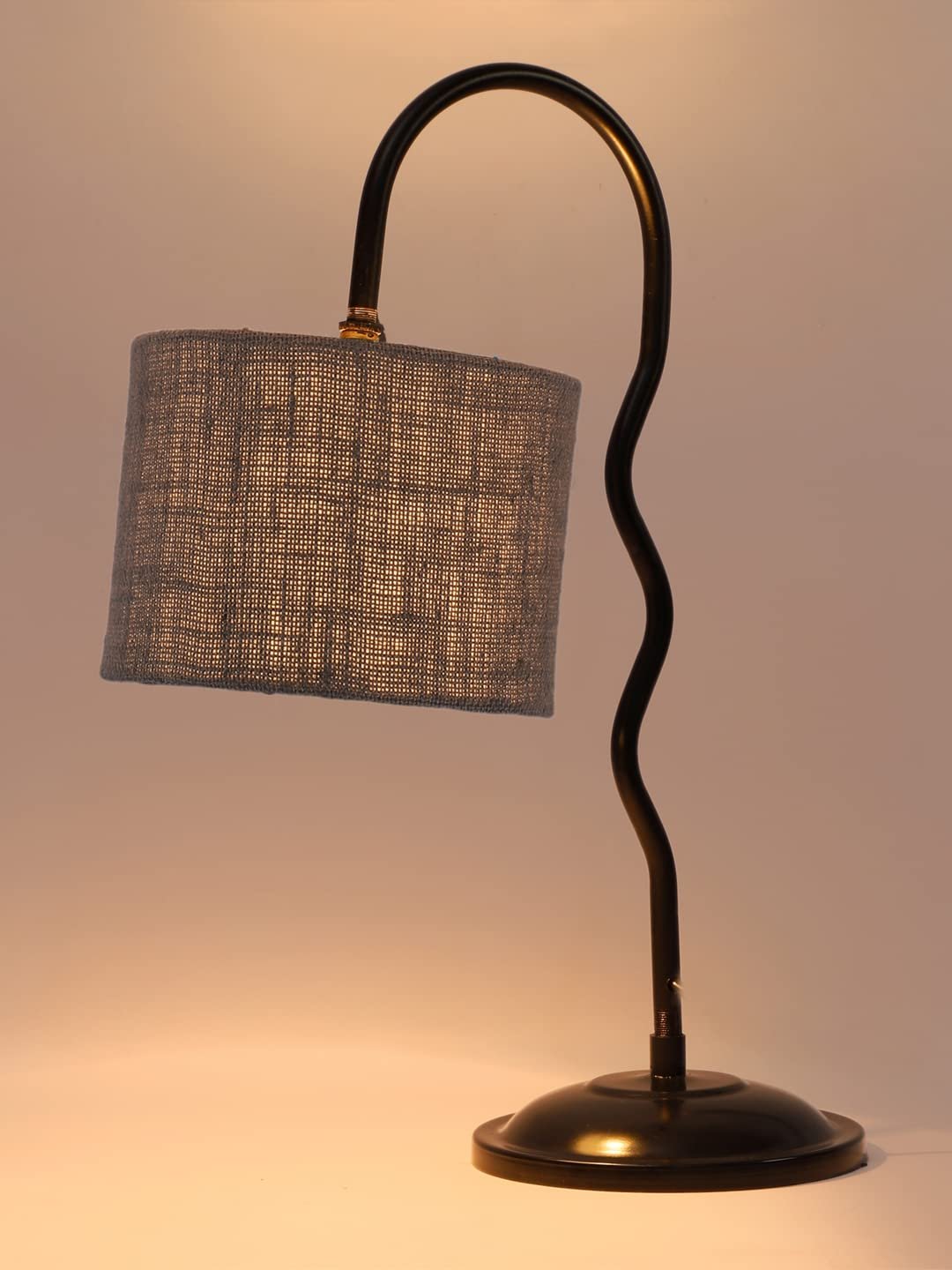 Jute Zig Zag Curvy Table lamp with Iron Base for Home/Office/Gifting - (Size : 13x7x18.9Inches, Colour : Grey) (SP42)