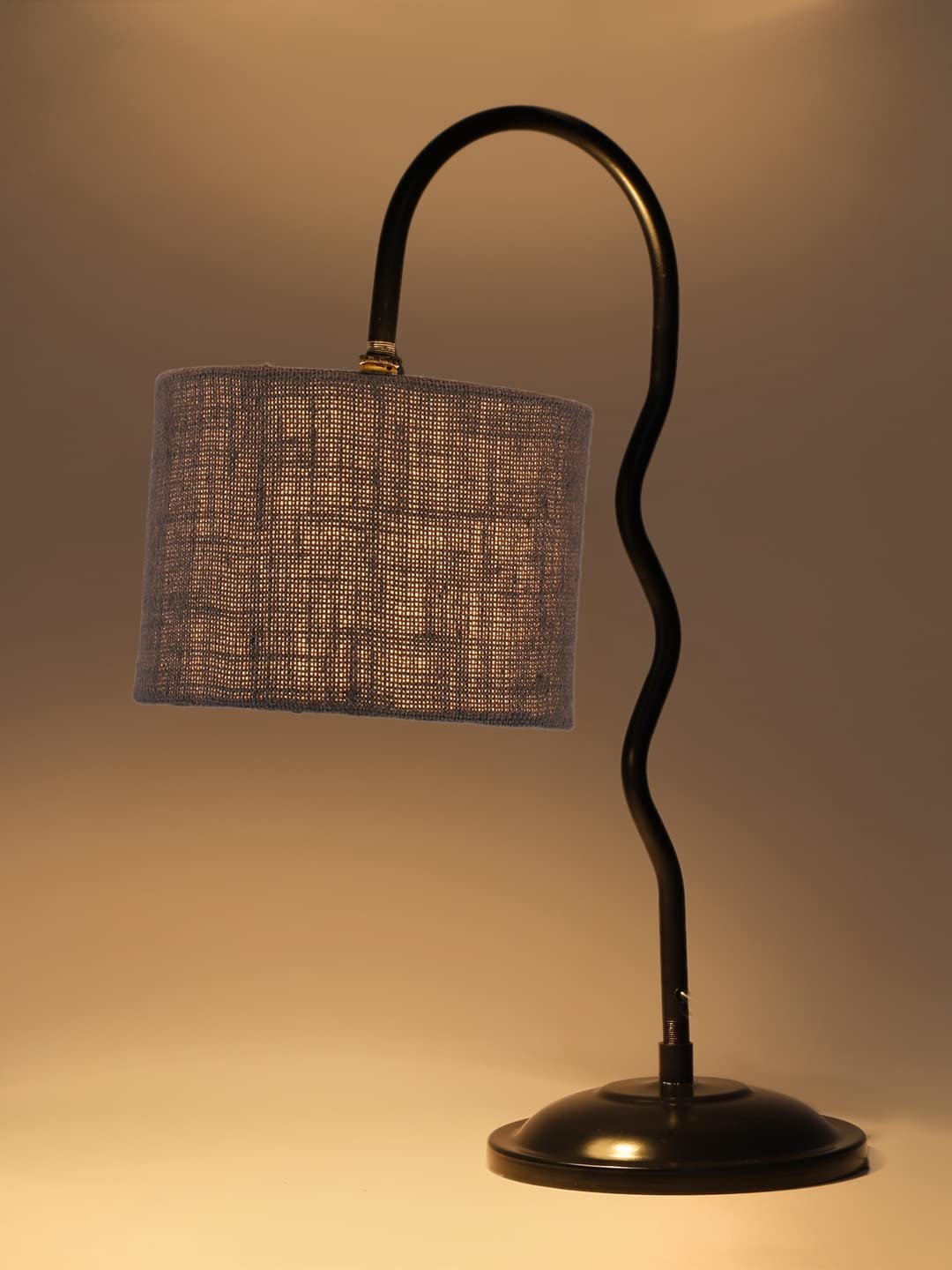 Jute Zig Zag Curvy Table lamp with Iron Base for Home/Office/Gifting - (Size : 13x7x18.9Inches, Colour : Grey) (SP42)