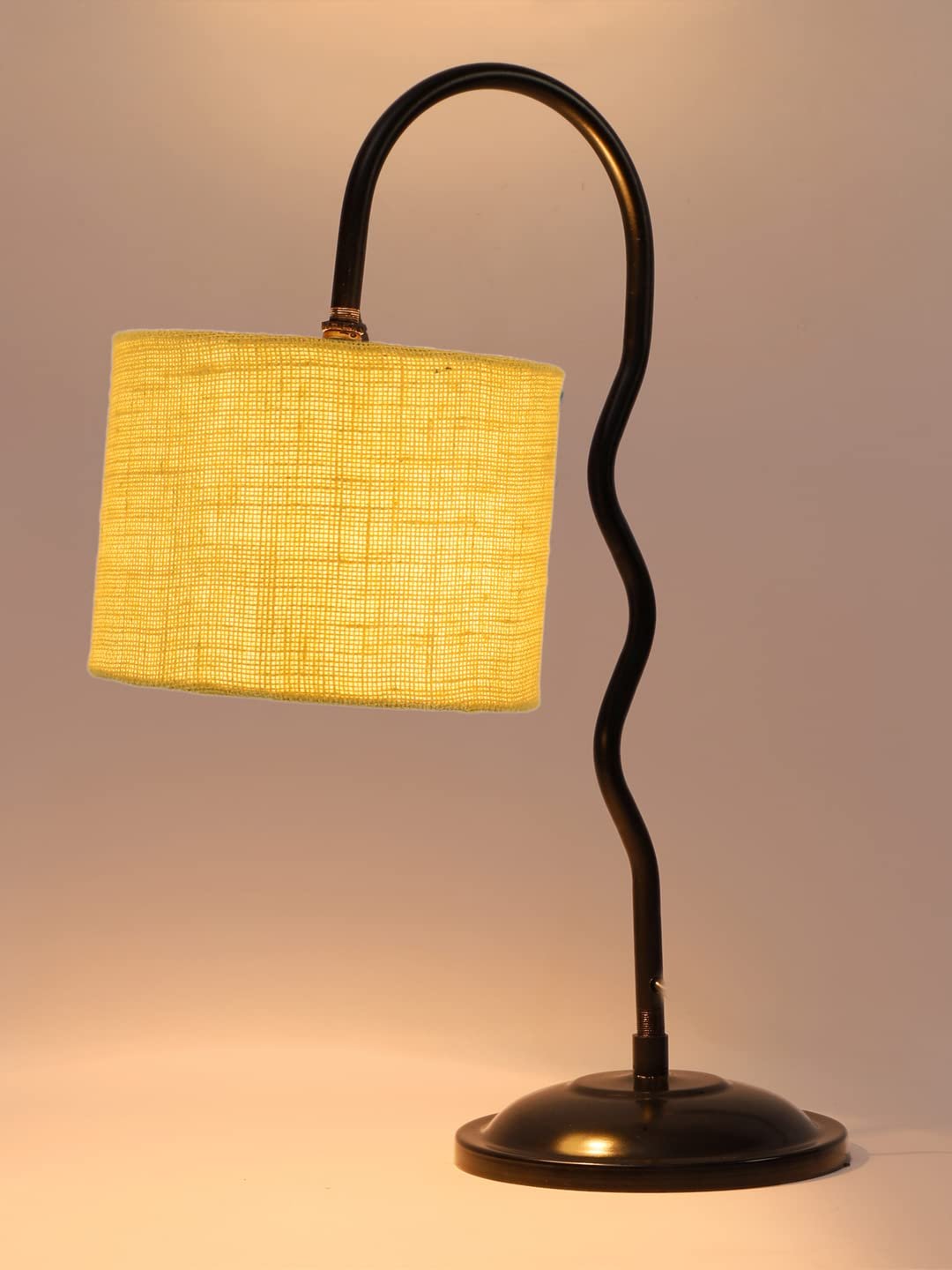 Jute Zig Zag Curvy Table Lamp with Iron Base (Size : 13x7x18.9Inches, Colour : Yellow) (SP43)
