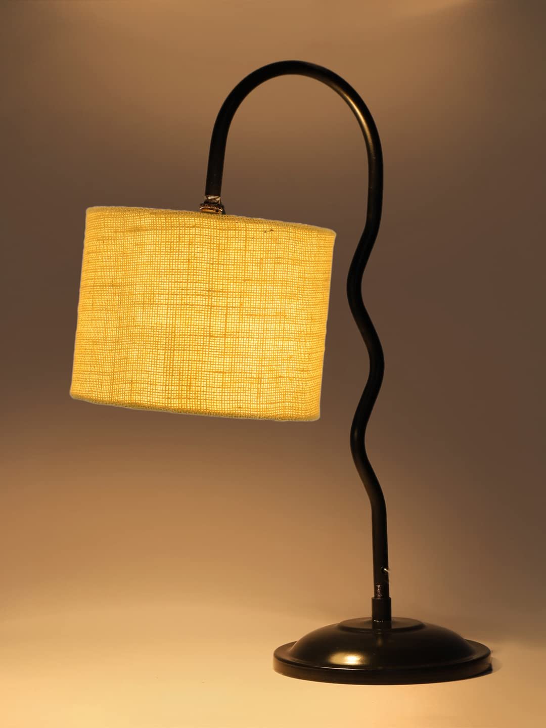 Jute Zig Zag Curvy Table Lamp with Iron Base (Size : 13x7x18.9Inches, Colour : Yellow) (SP43)