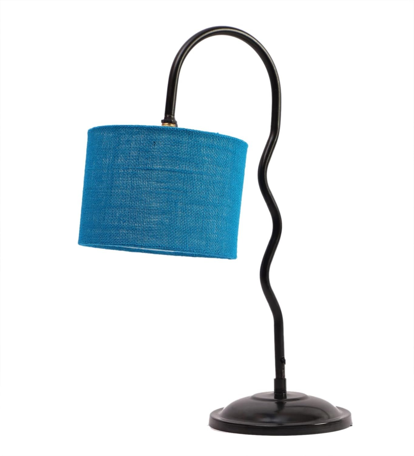 Jute Zig Zag Curvy Table Lamp with Iron Base for Home/Office/Gifting - (Size : 13x7x18.9Inches, Colour : Turquoise Blue) (SP45)