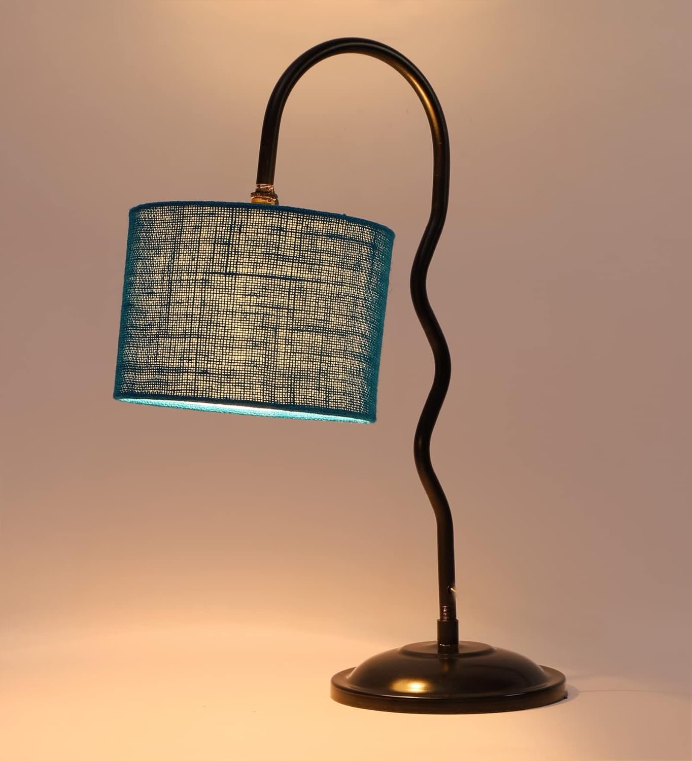 Jute Zig Zag Curvy Table Lamp with Iron Base for Home/Office/Gifting - (Size : 13x7x18.9Inches, Colour : Turquoise Blue) (SP45)