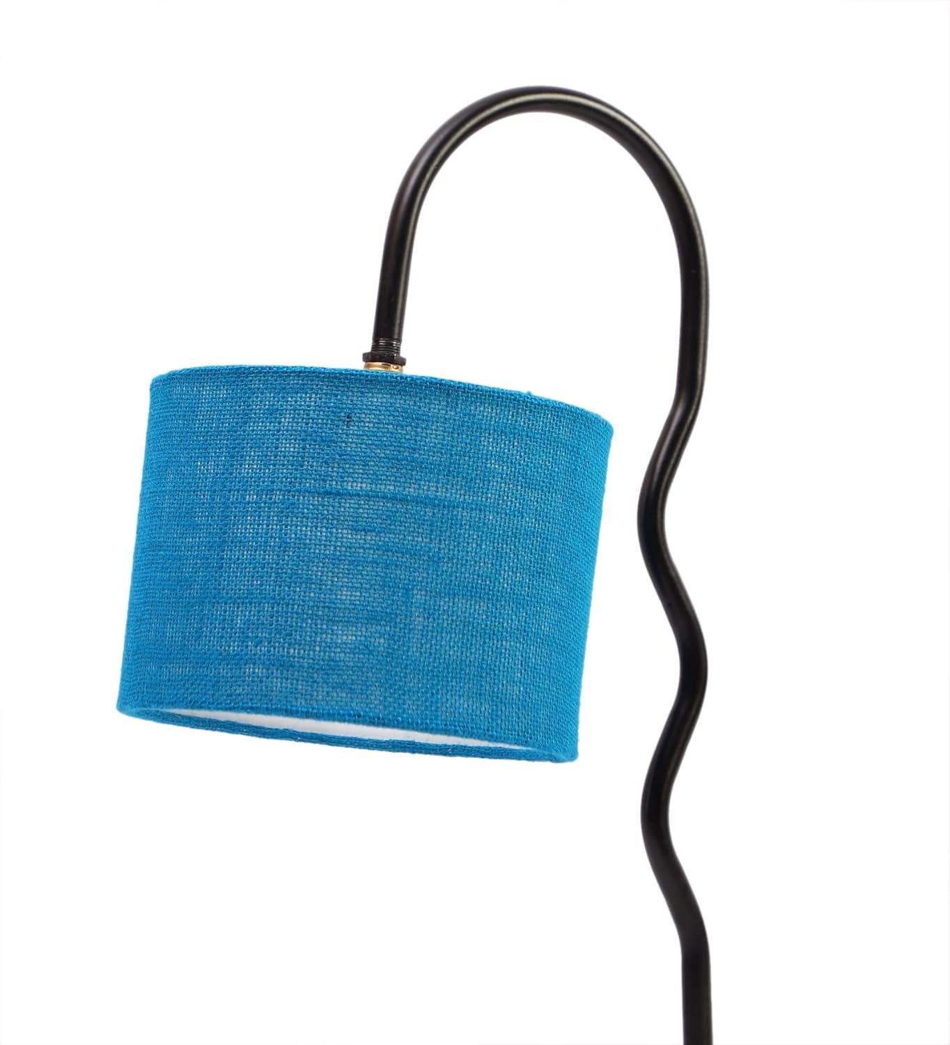 Jute Zig Zag Curvy Table Lamp with Iron Base for Home/Office/Gifting - (Size : 13x7x18.9Inches, Colour : Turquoise Blue) (SP45)