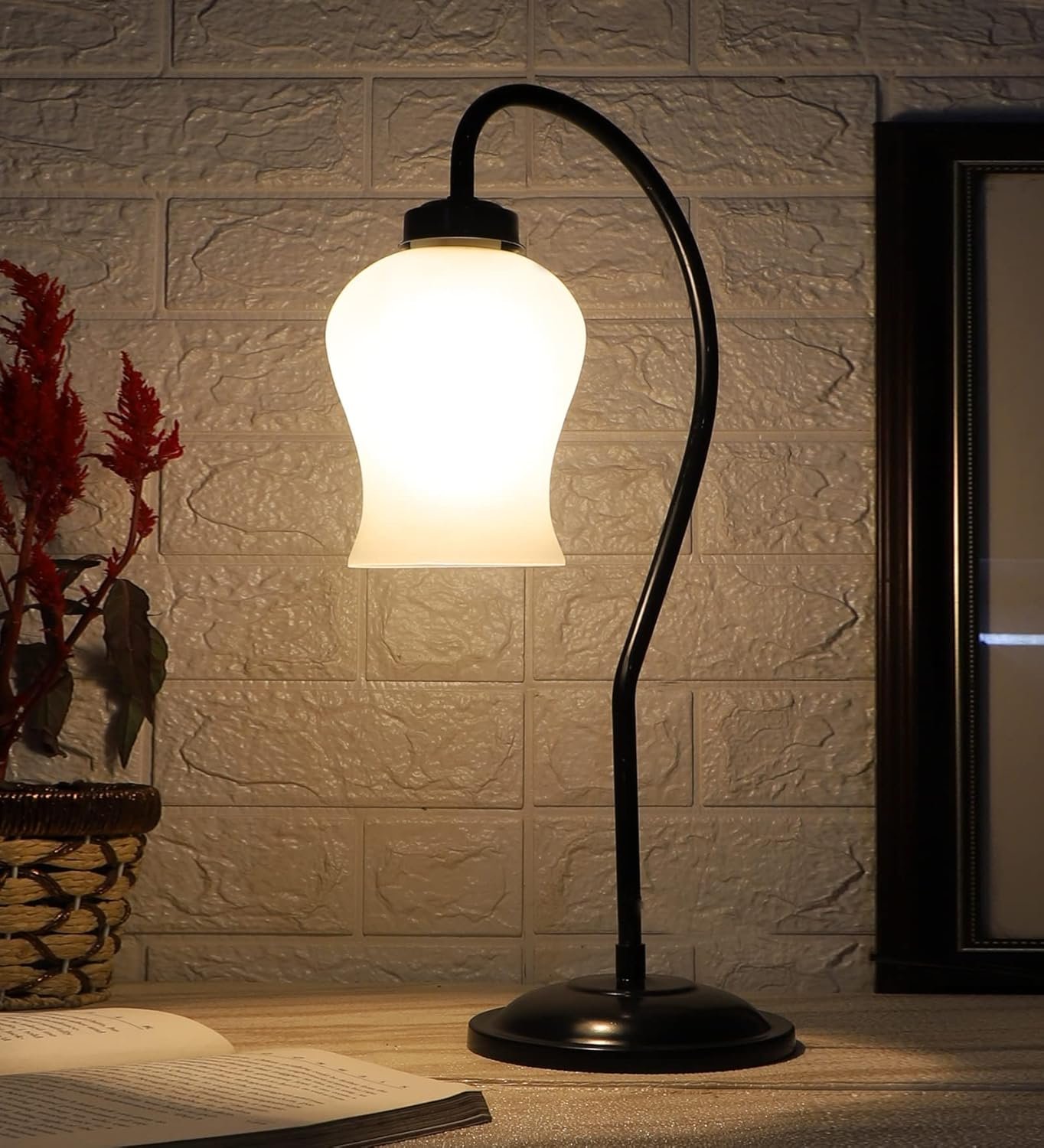 Milky Frosted Glass Curvy Table lamp with Iron Base for Home/Office/Gifting - (Size : 9x4.25x19.75Inches) (SP47)