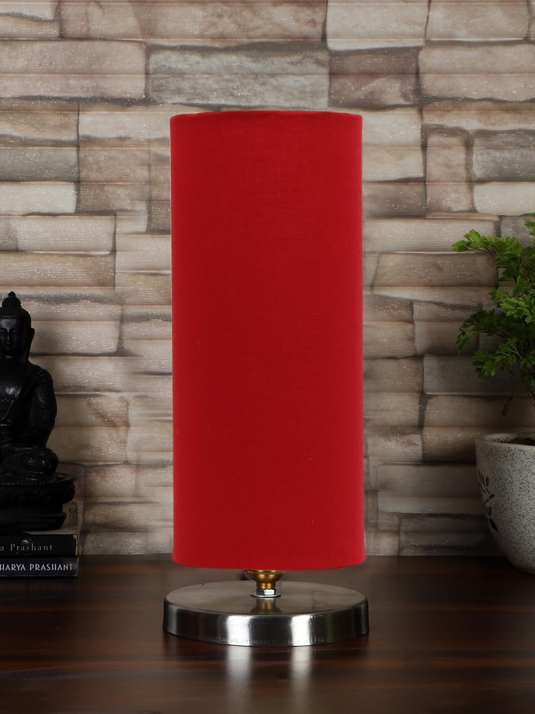 Red Cotton Table lamp with Steel Base -3