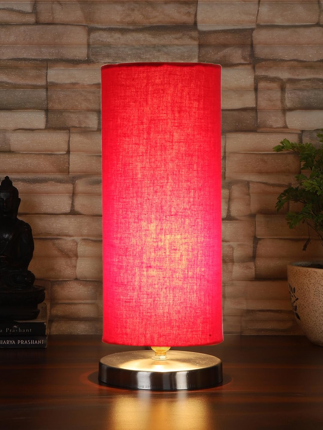 Red Cotton Table lamp with Steel Base -3