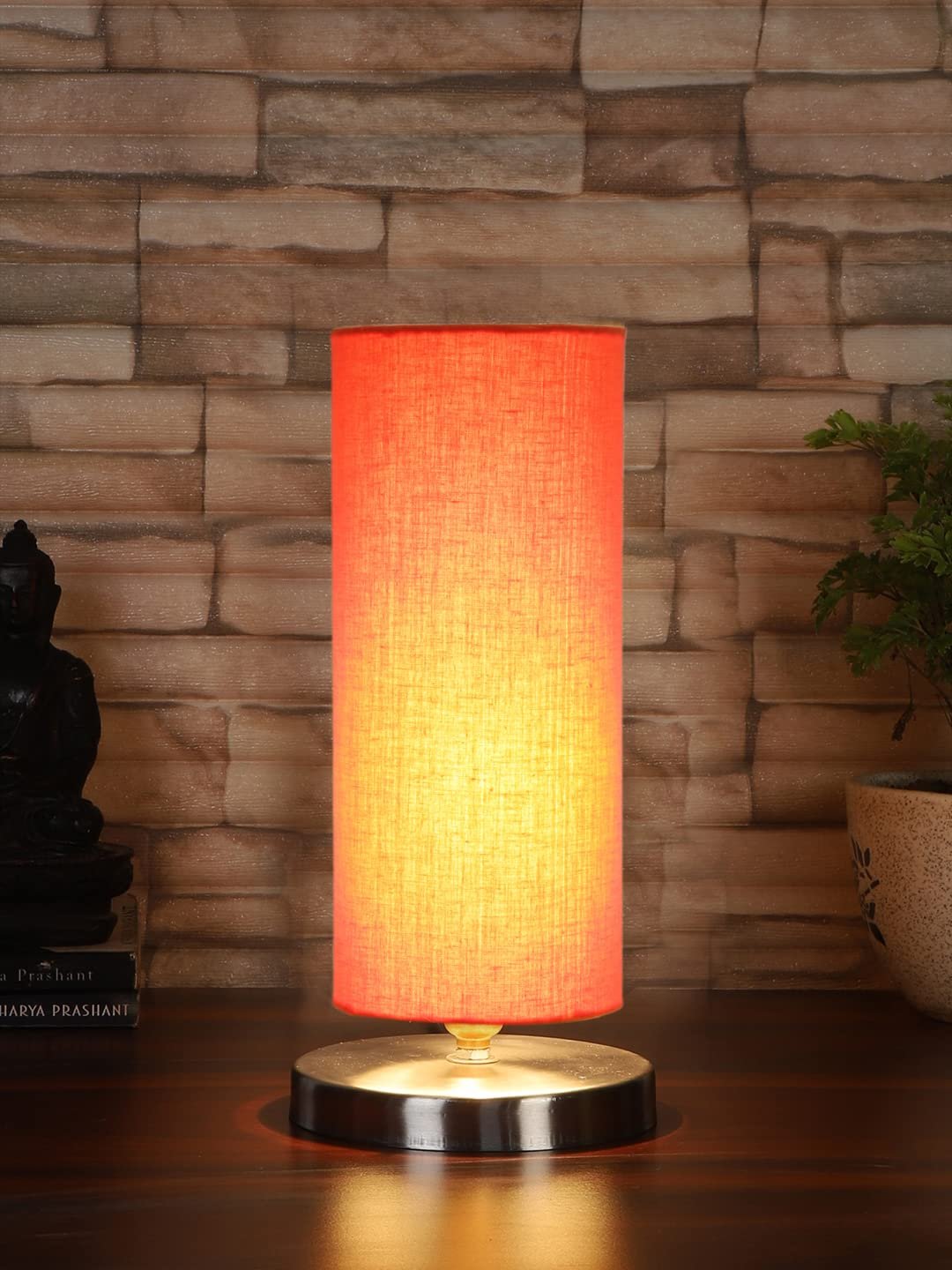 Orange Cotton Table lamp with Steel Base