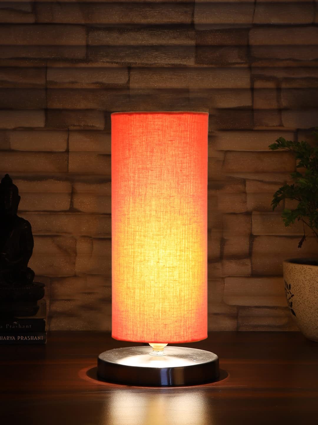 Orange Cotton Table lamp with Steel Base
