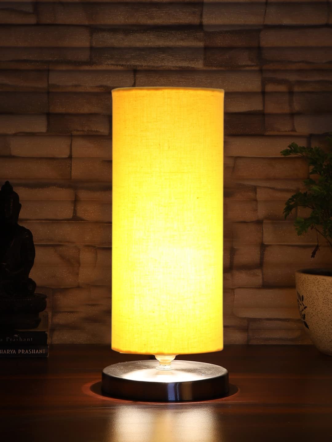 Yellow Cotton Table lamp with Steel Base -5