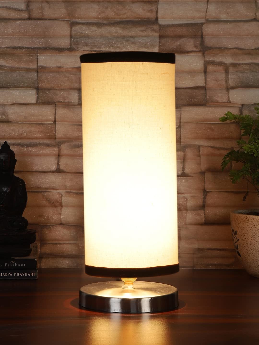 White & Black Cotton Table lamp with Steel Base -7