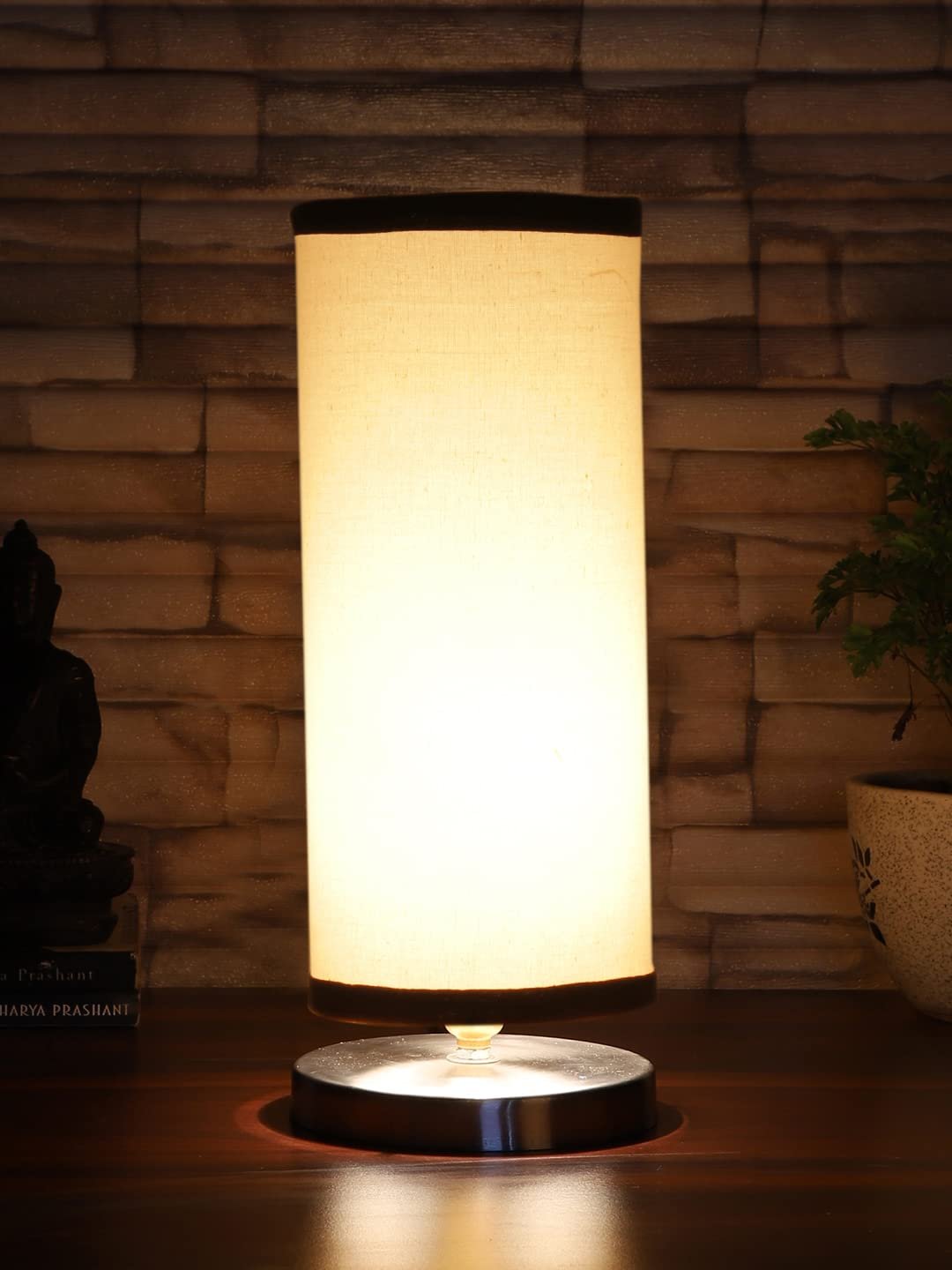 White & Black Cotton Table lamp with Steel Base -7