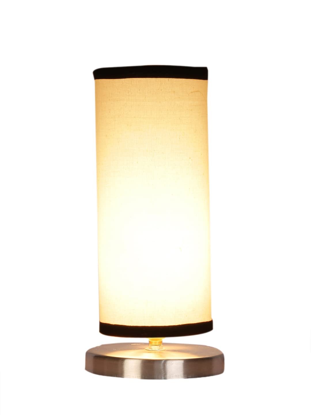 White & Black Cotton Table lamp with Steel Base -7