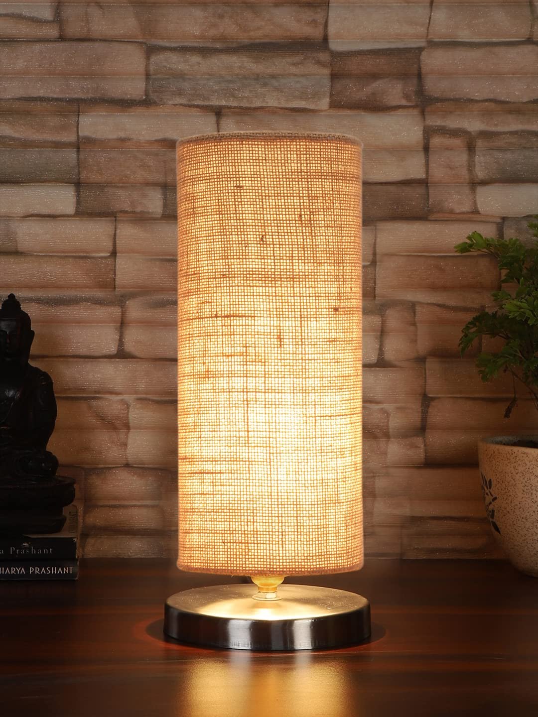 Beige Jute Table lamp with Steel Base