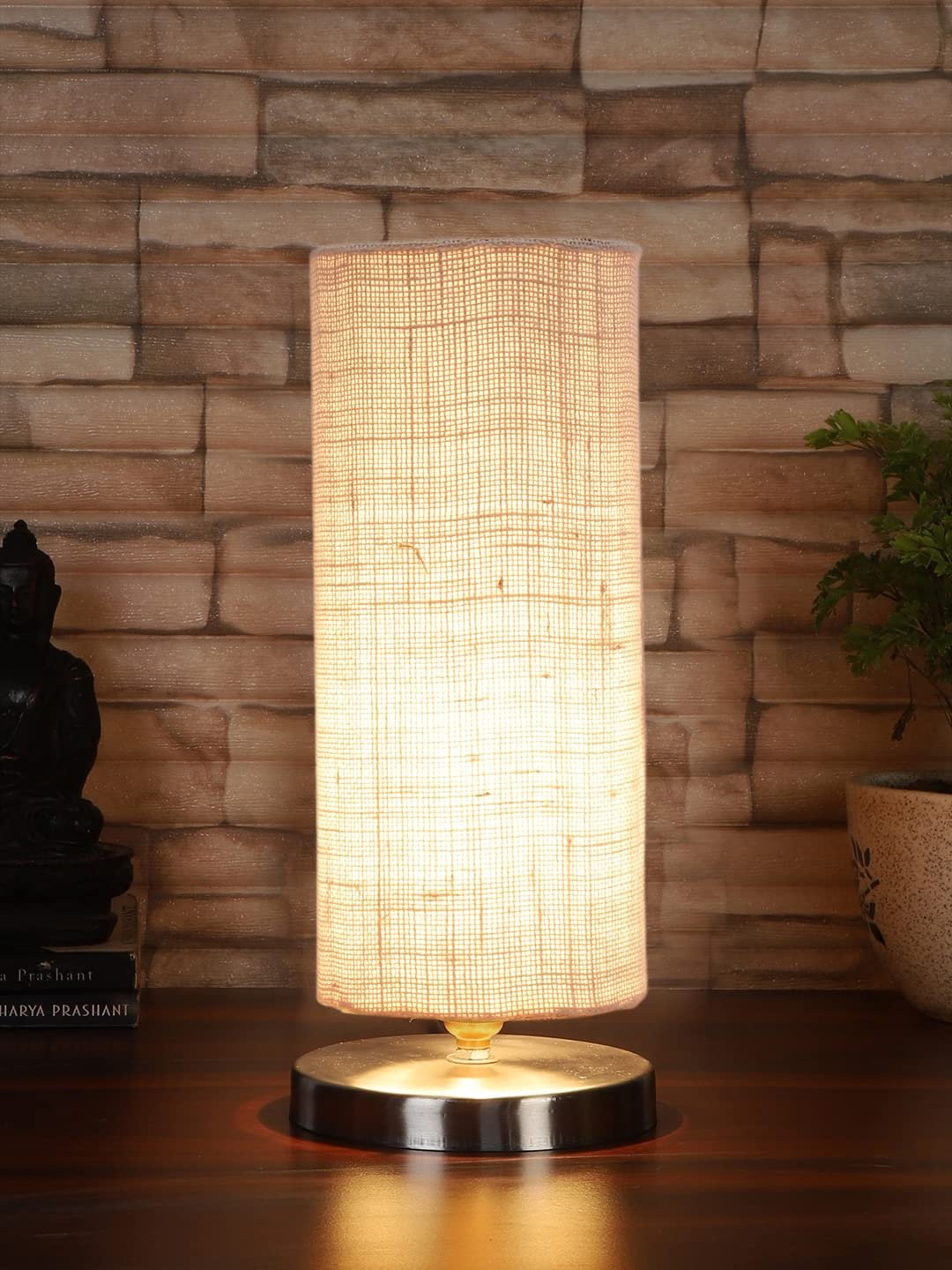 White Jute Table lamp with Steel Base -9