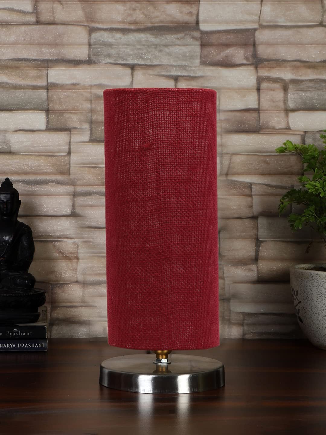 Maroon Jute Table lamp with Steel Base
