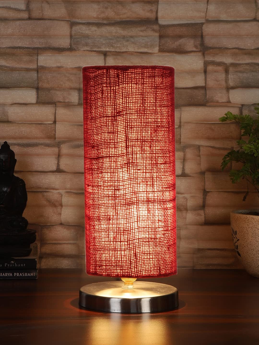 Maroon Jute Table lamp with Steel Base
