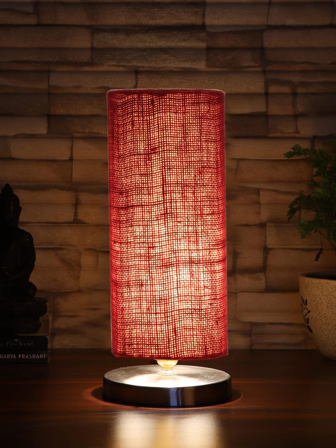 Maroon Jute Table lamp with Steel Base