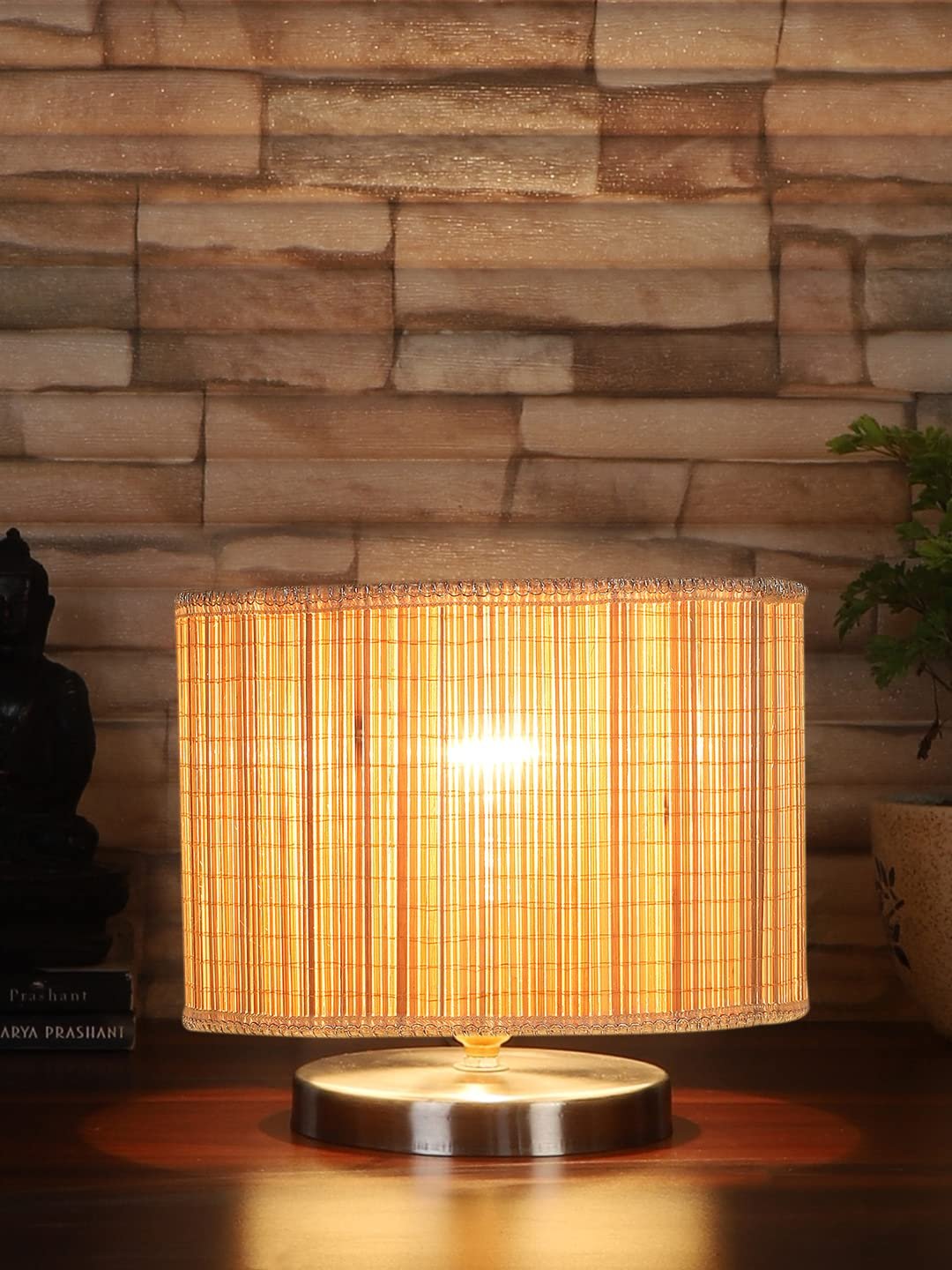 Round Bamboo Table lamp with White Brushed Base -16