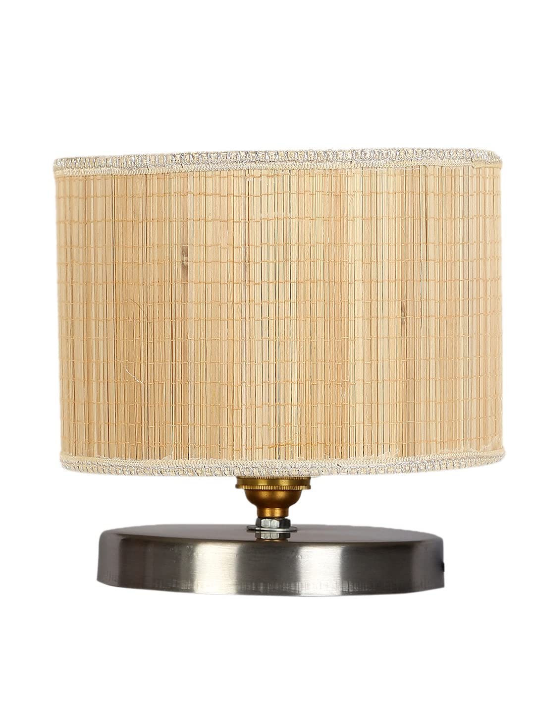 Round Bamboo Table lamp with White Brushed Base -16