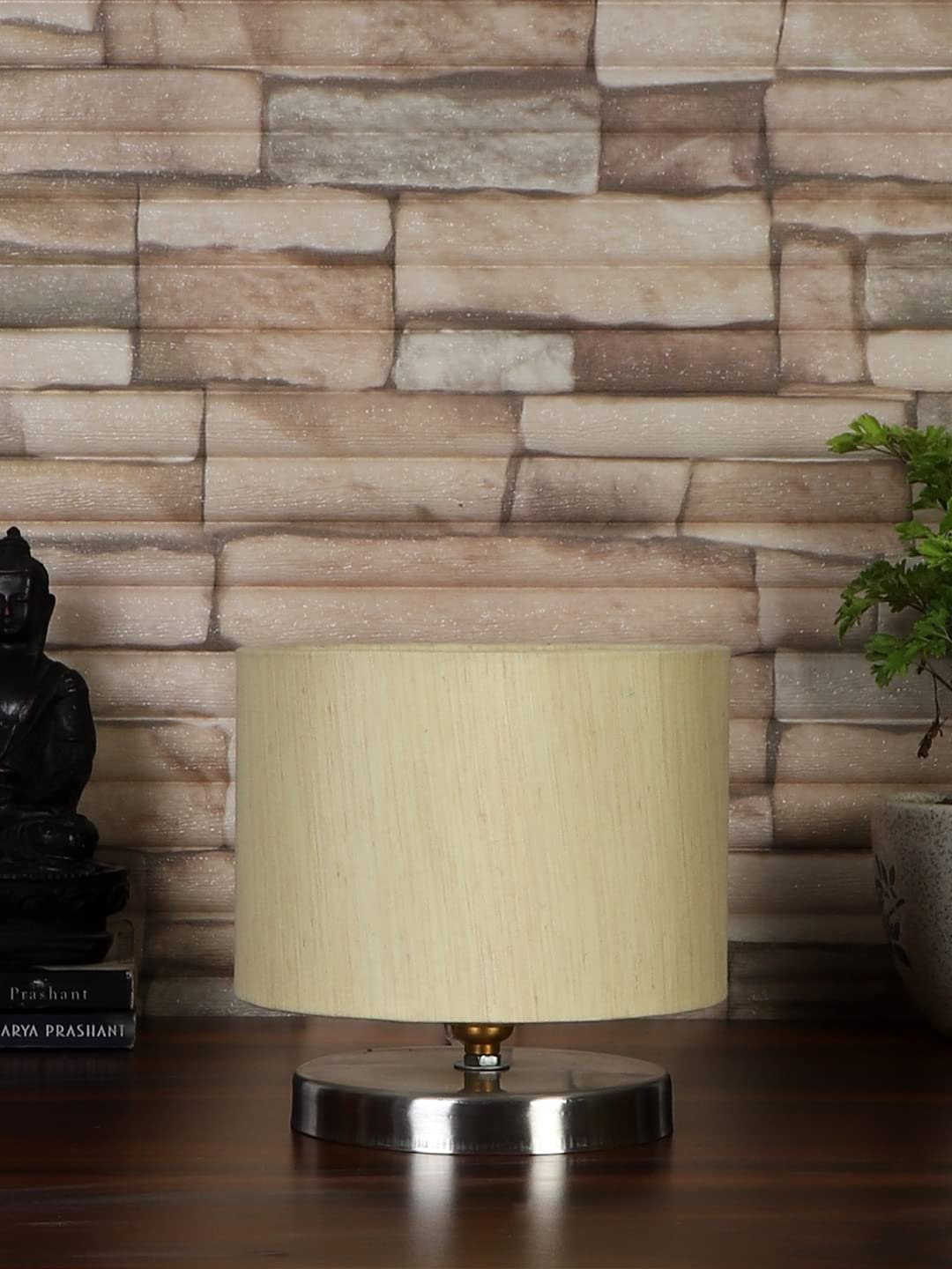 Off-White Cotton Table lamp with Steel Base -17