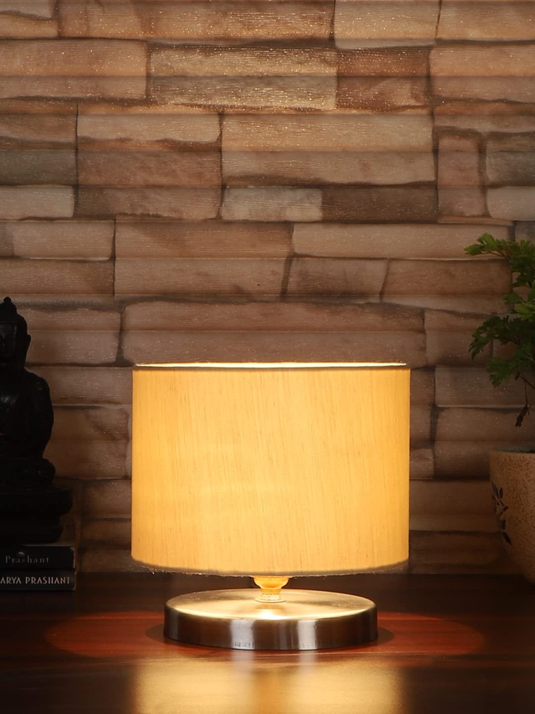 Off-White Cotton Table lamp with Steel Base -17