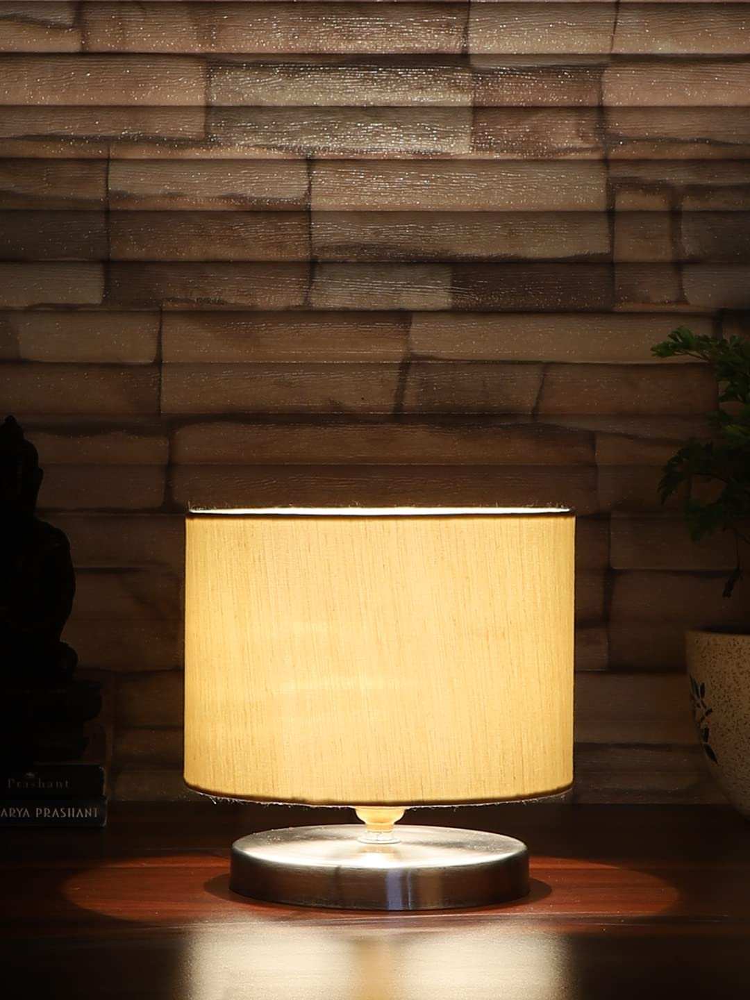 Off-White Cotton Table lamp with Steel Base -17