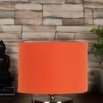 Orange Cotton Table lamp with Steel Base