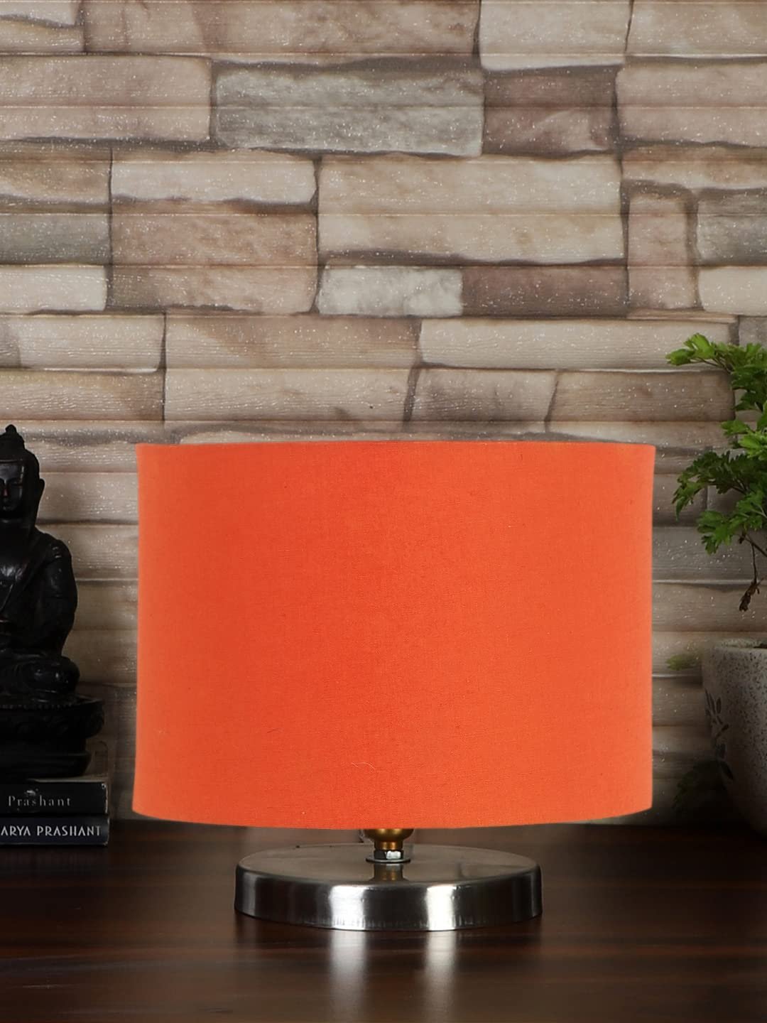 Orange Cotton Table lamp with Steel Base