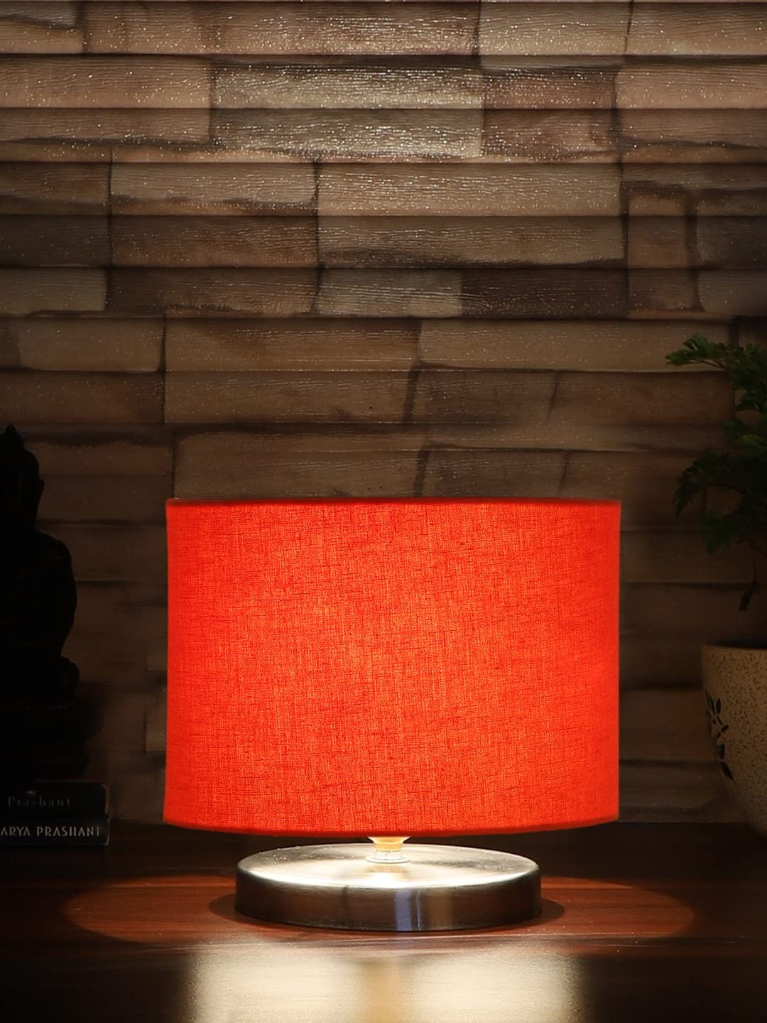 Orange Cotton Table lamp with Steel Base