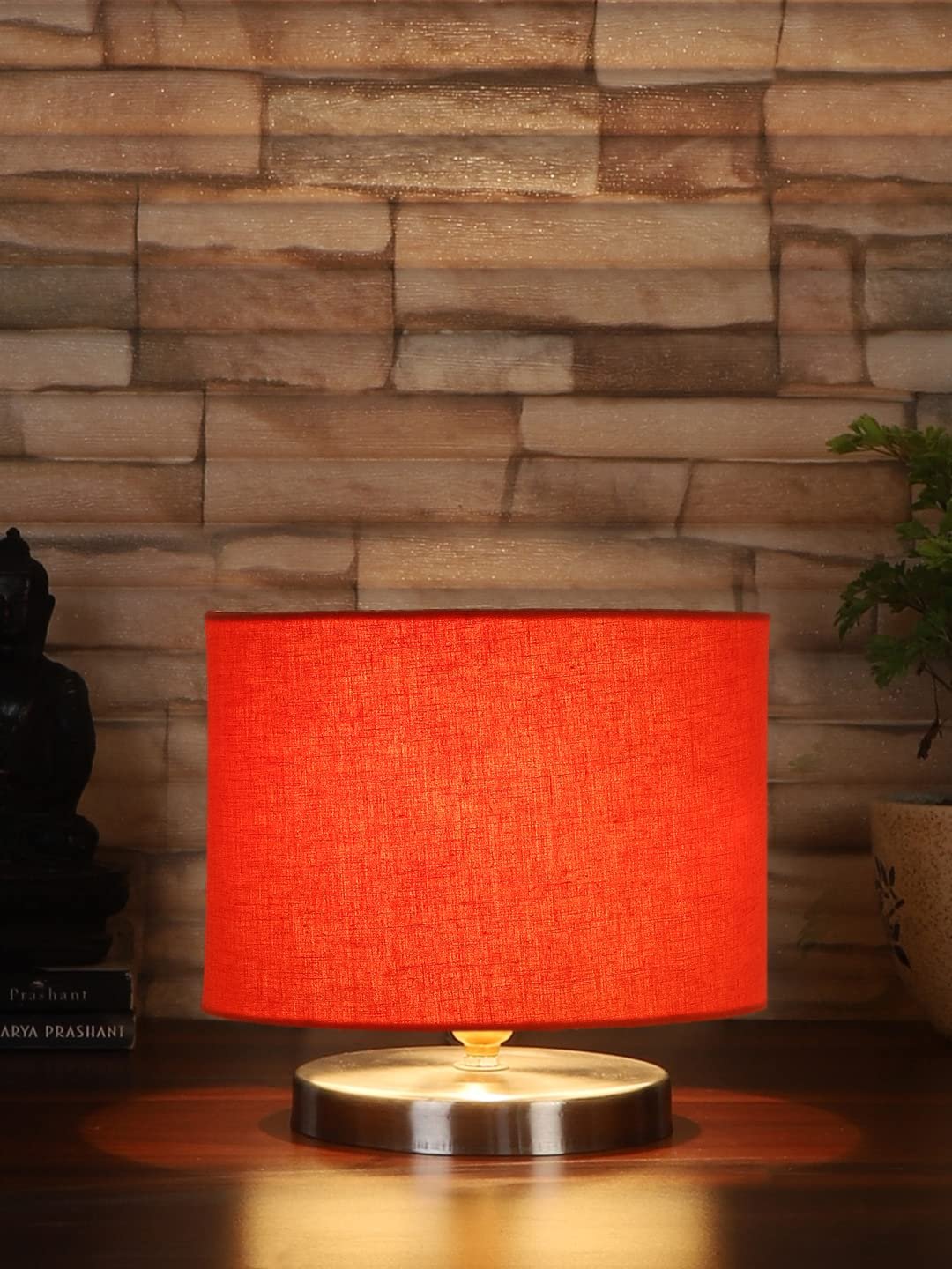 Orange Cotton Table lamp with Steel Base