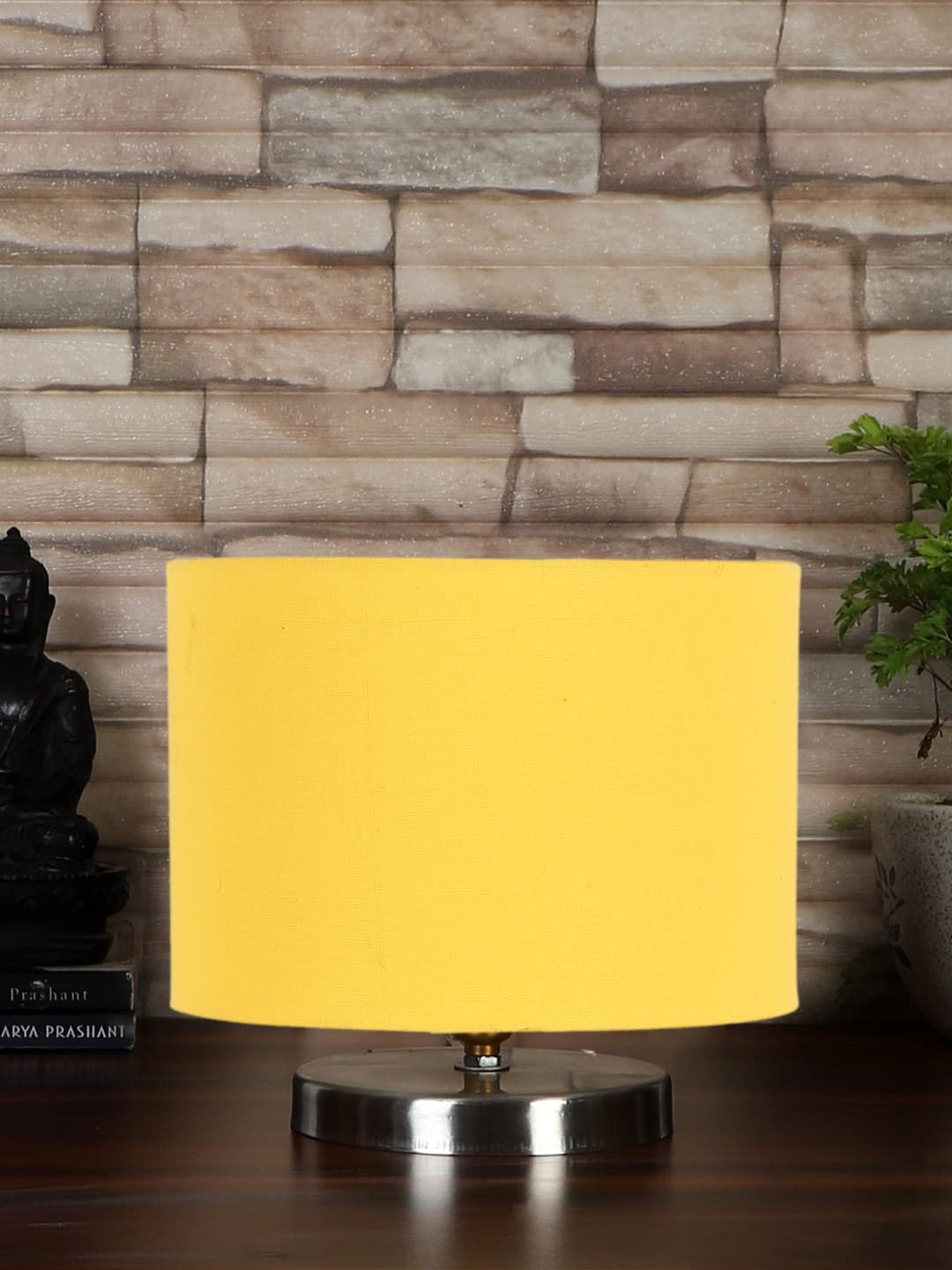 Yellow Cotton Table lamp with Steel Base
