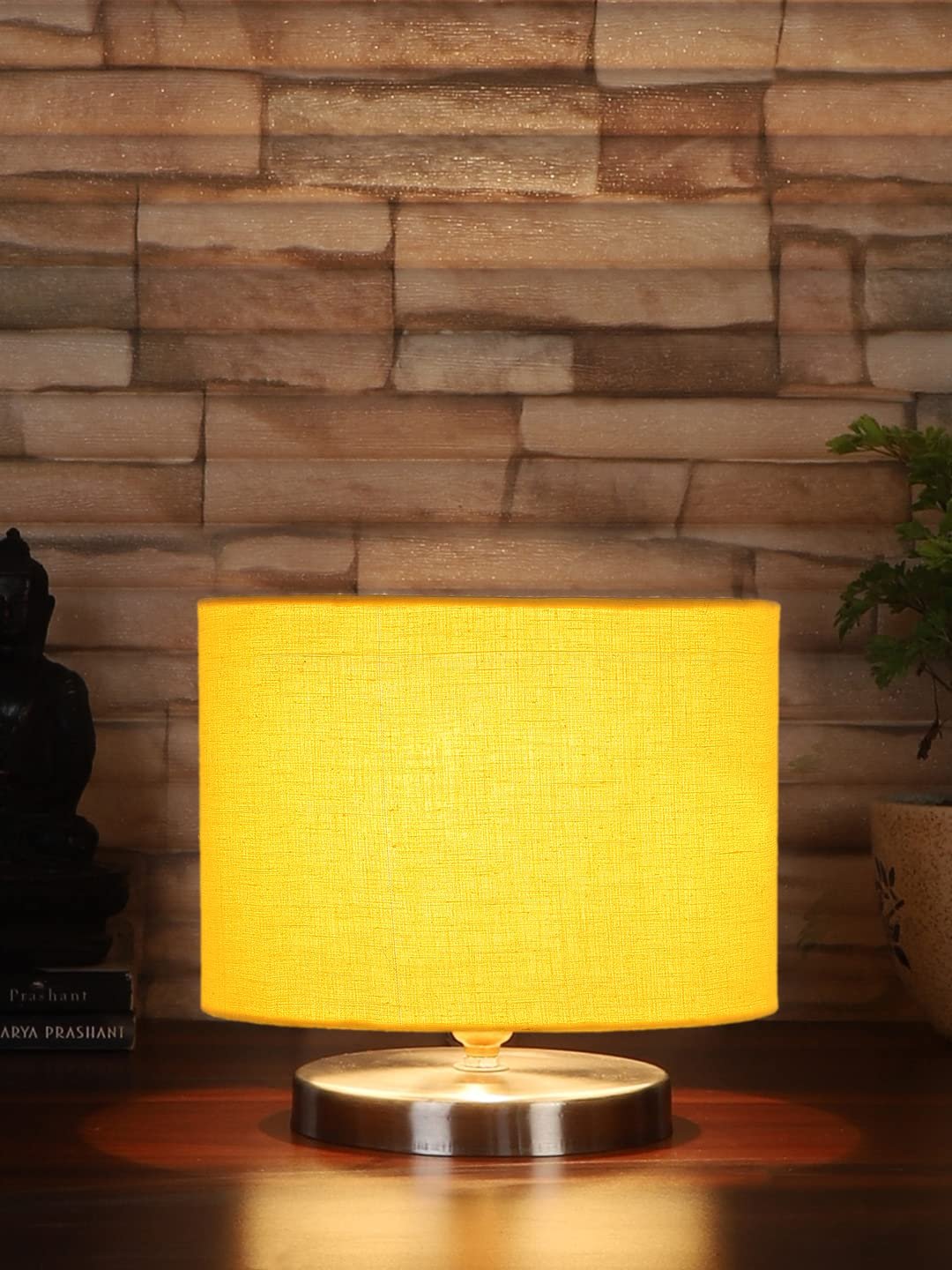 Yellow Cotton Table lamp with Steel Base