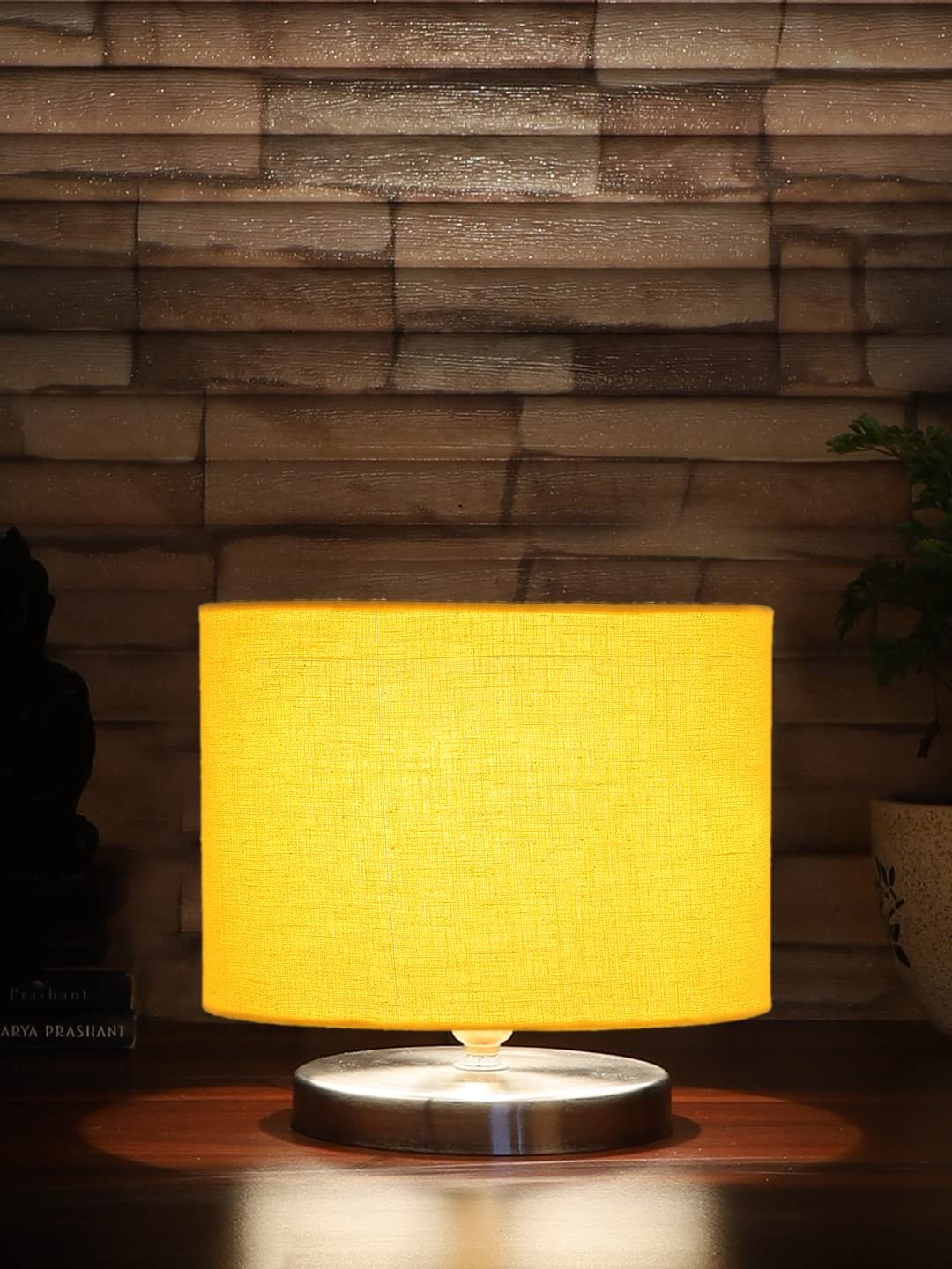 Yellow Cotton Table lamp with Steel Base