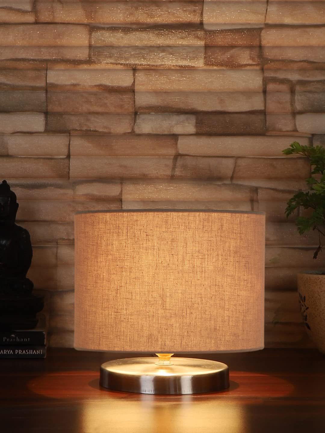 Grey Cotton Table lamp with Steel Base