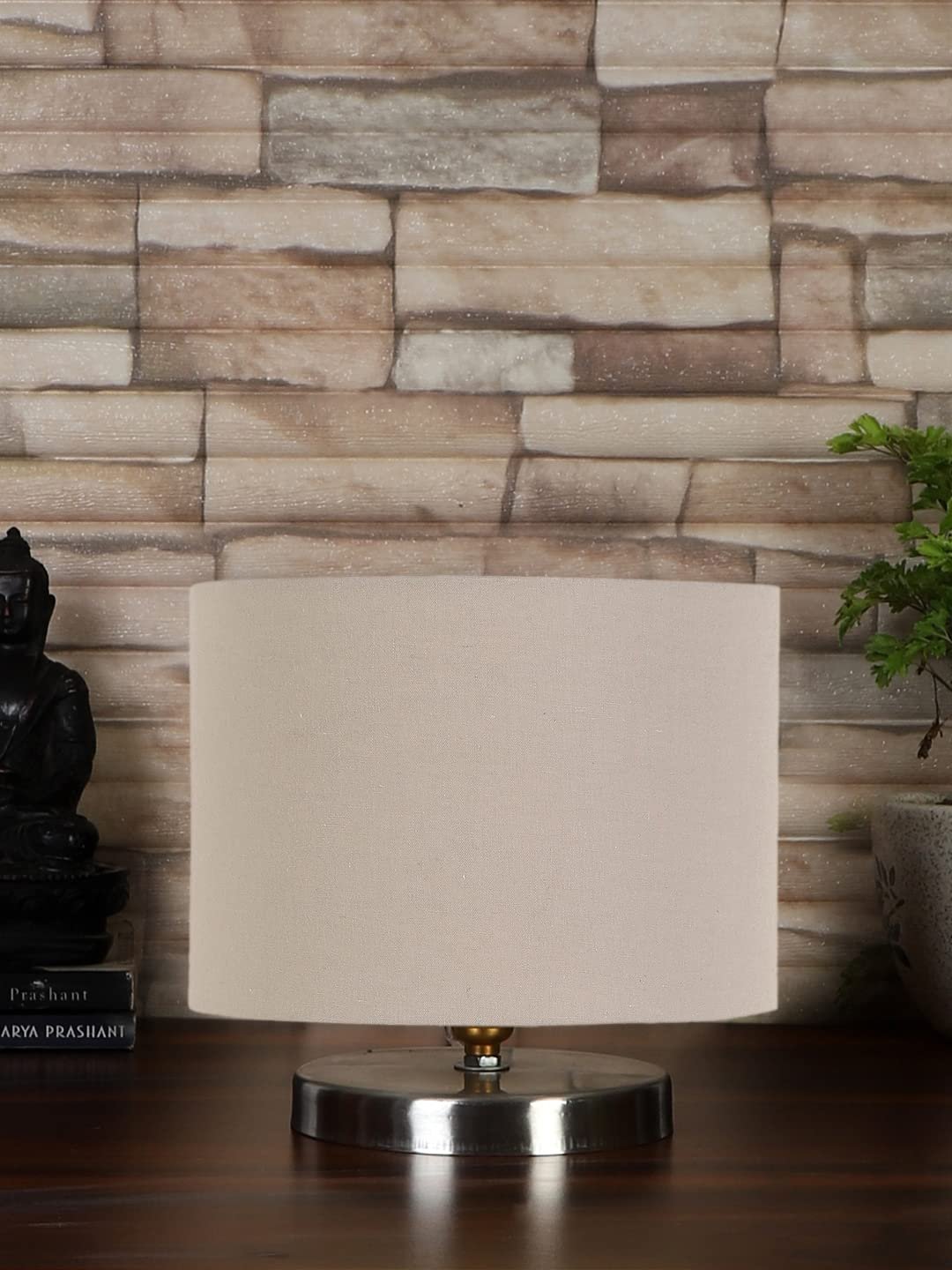 Grey Cotton Table lamp with Steel Base