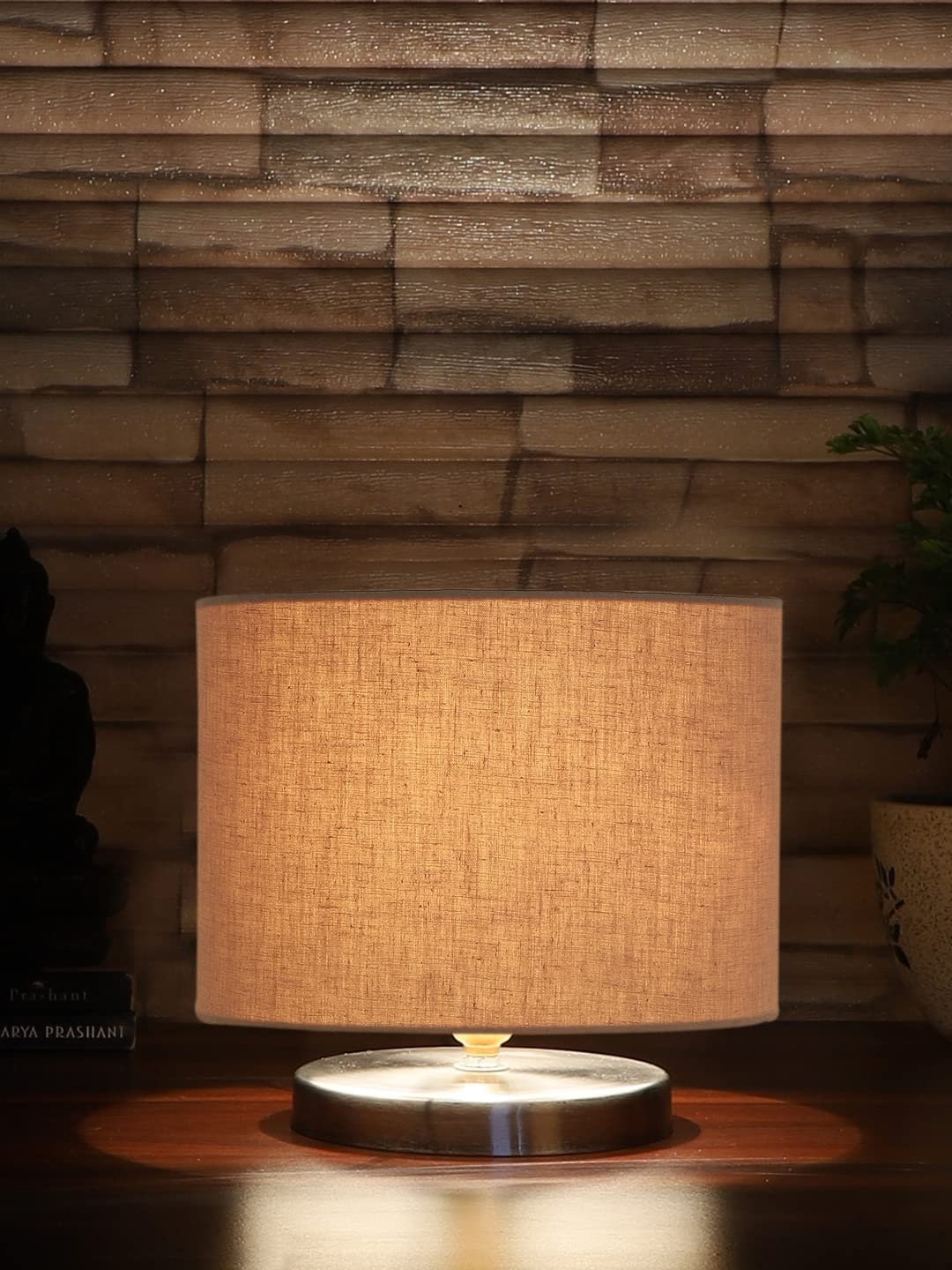 Grey Cotton Table lamp with Steel Base