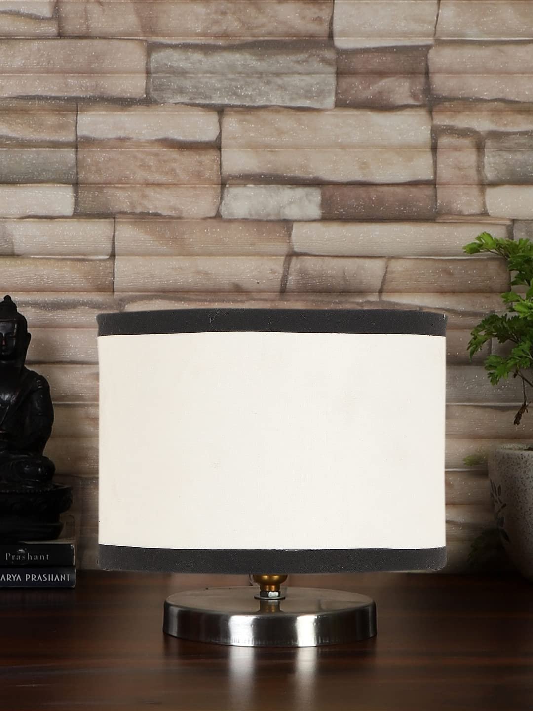 White & Black Cotton Table lamp with Steel Base -23