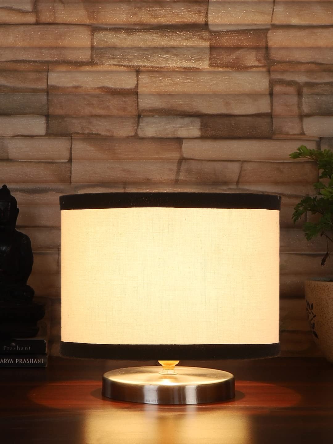 White & Black Cotton Table lamp with Steel Base -23