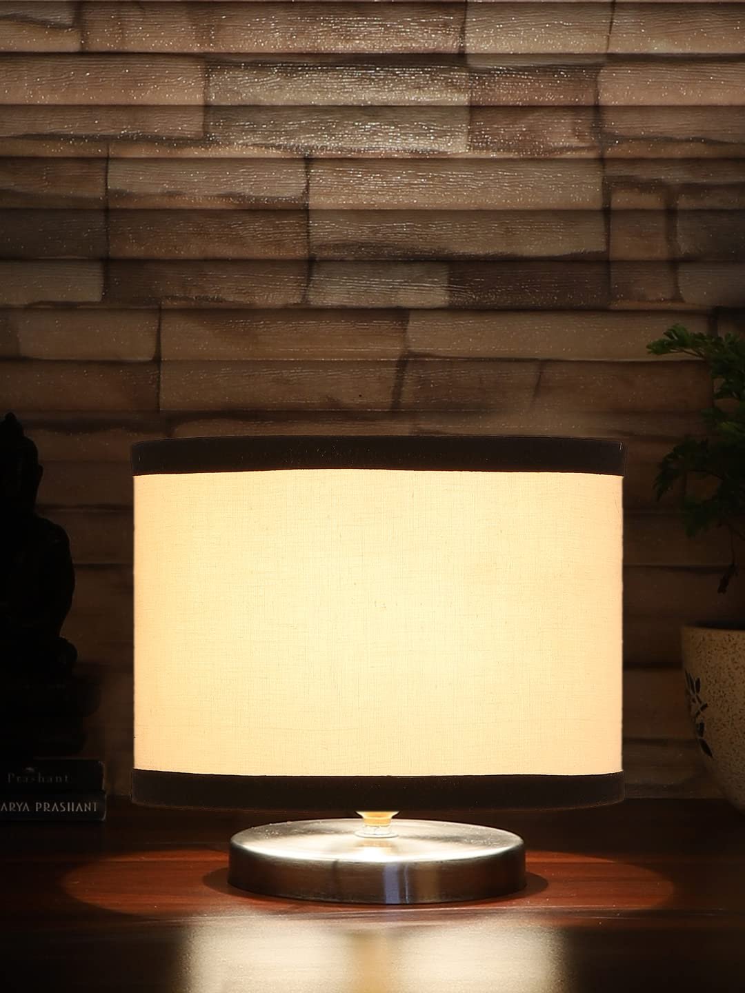 White & Black Cotton Table lamp with Steel Base -23