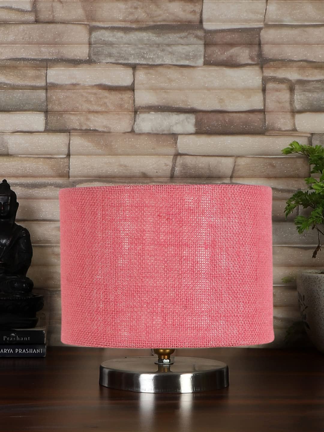 Pink Jute Table lamp with Steel Base